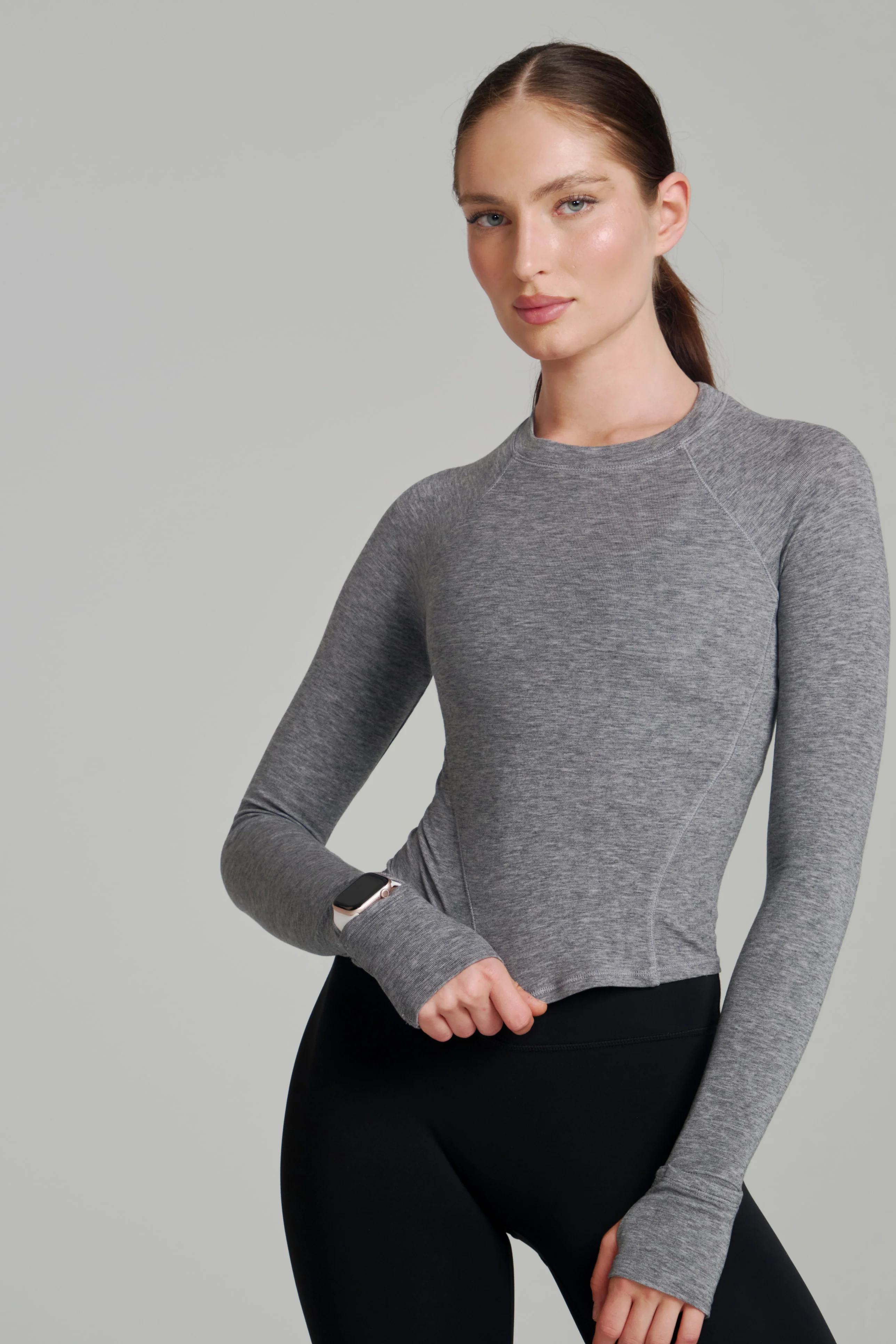 Base Layer Long Sleeve Waist Top - Heather Grey - Image 2