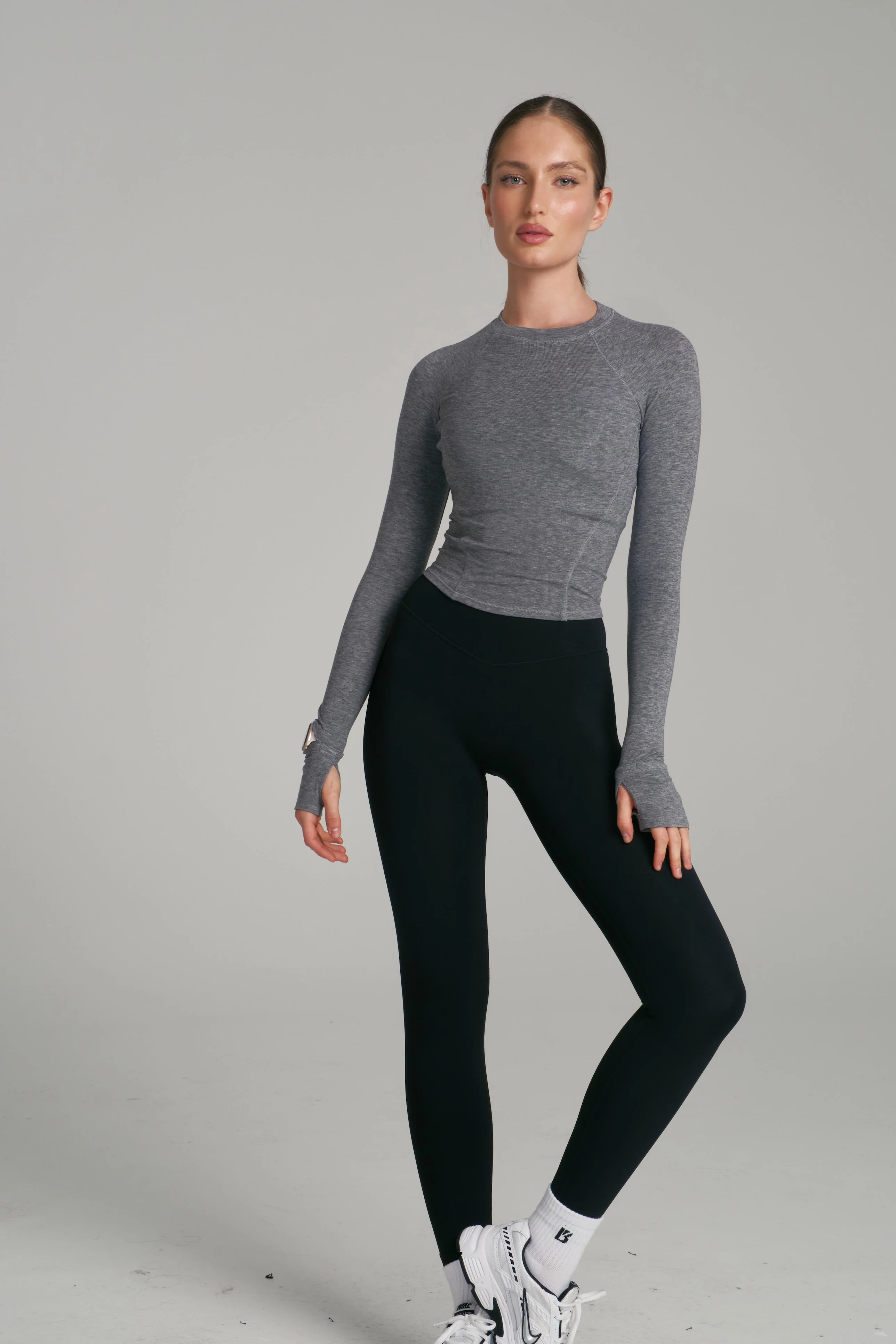 Base Layer Long Sleeve Waist Top - Heather Grey - Image 4