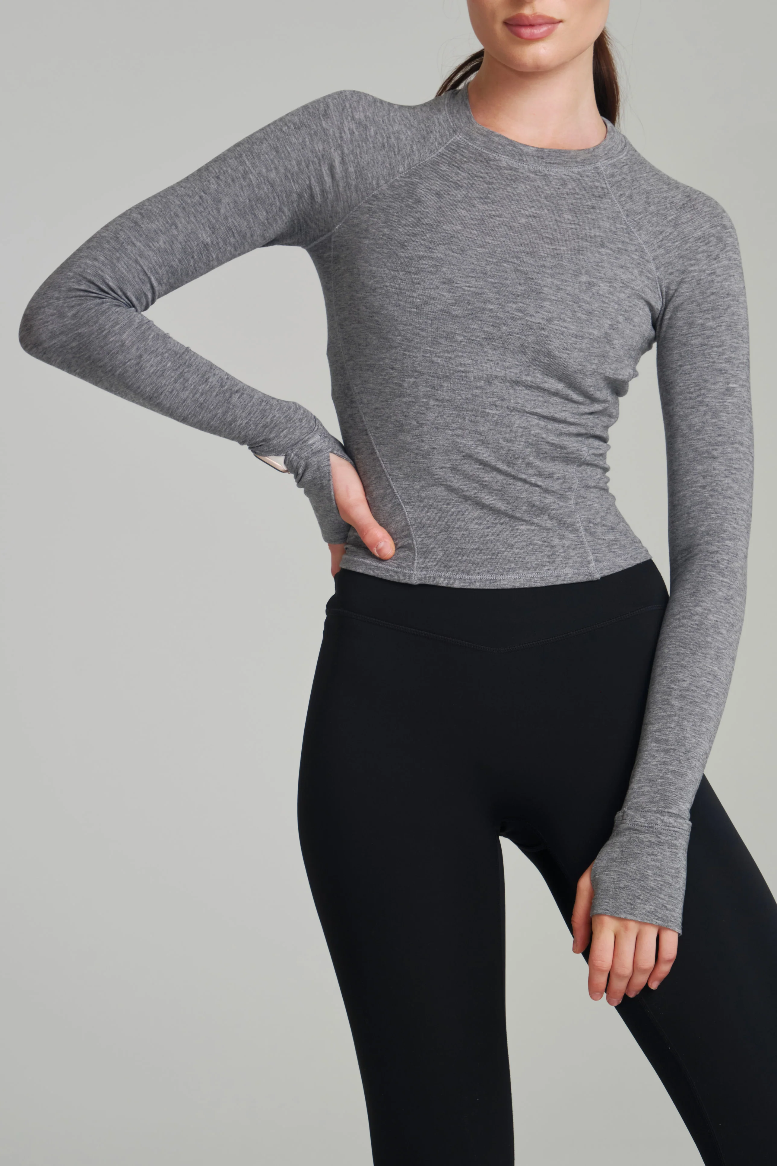 Base Layer Long Sleeve Waist Top - Heather Grey - Image 5