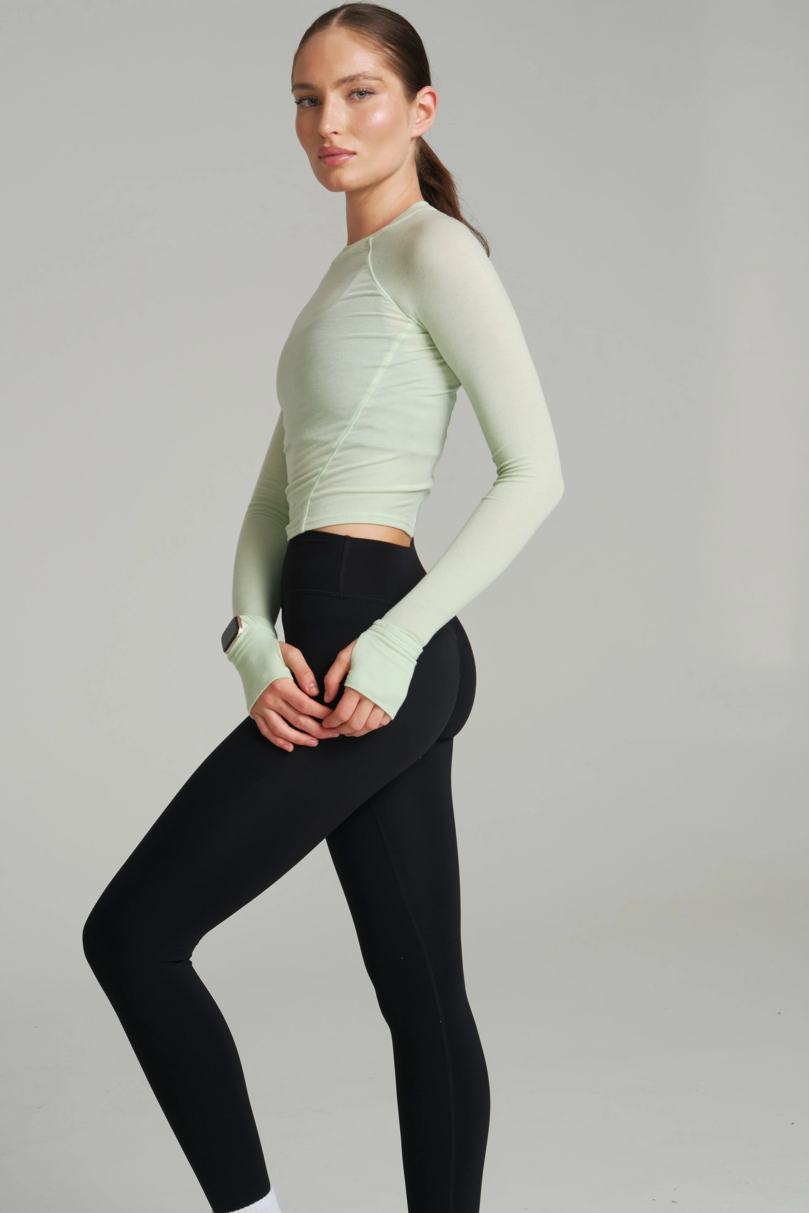 Base Layer Long Sleeve Waist Top - Honeydew - Image 3