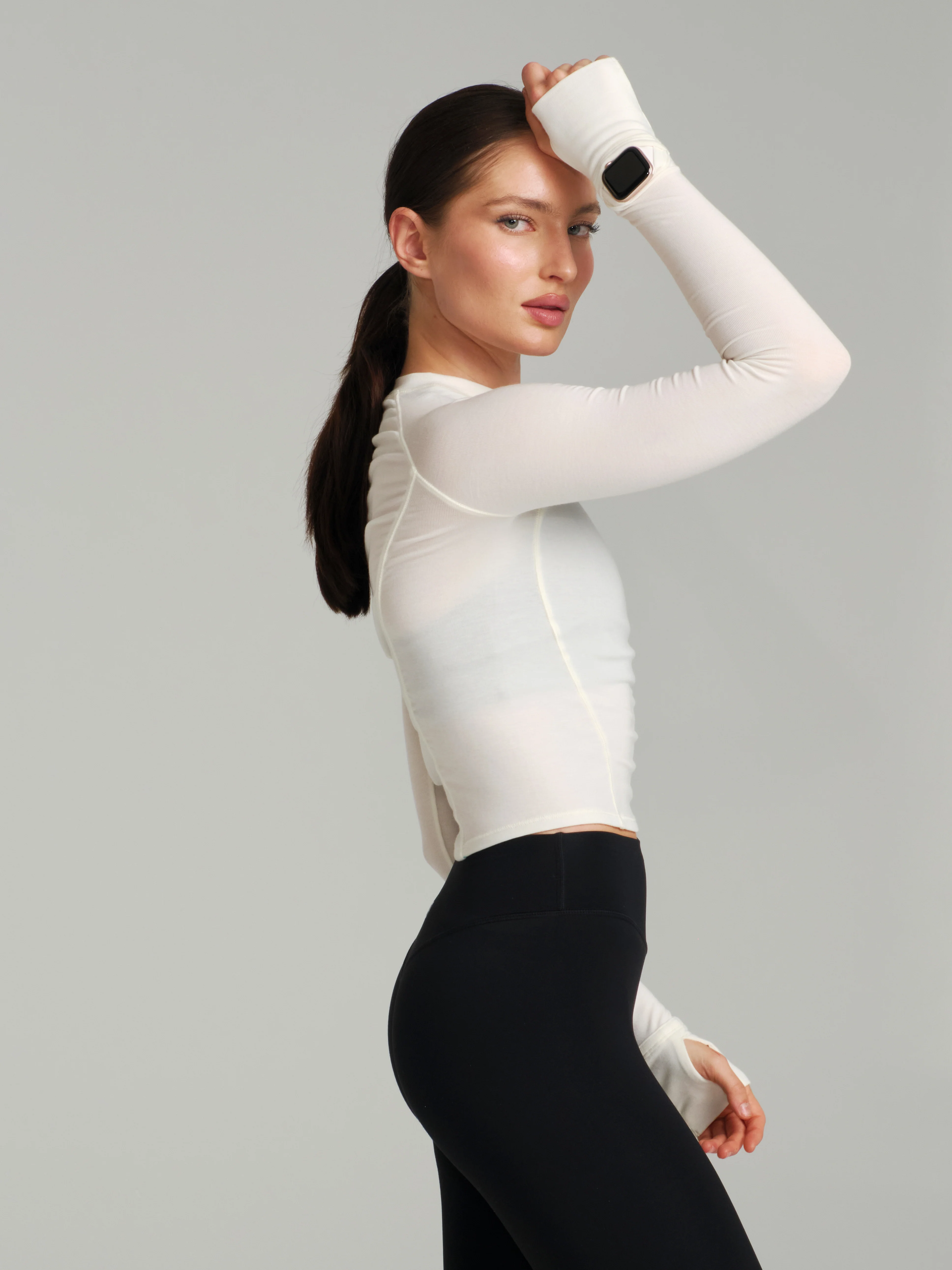 Base Layer Long Sleeve Waist Top - White - Image 2