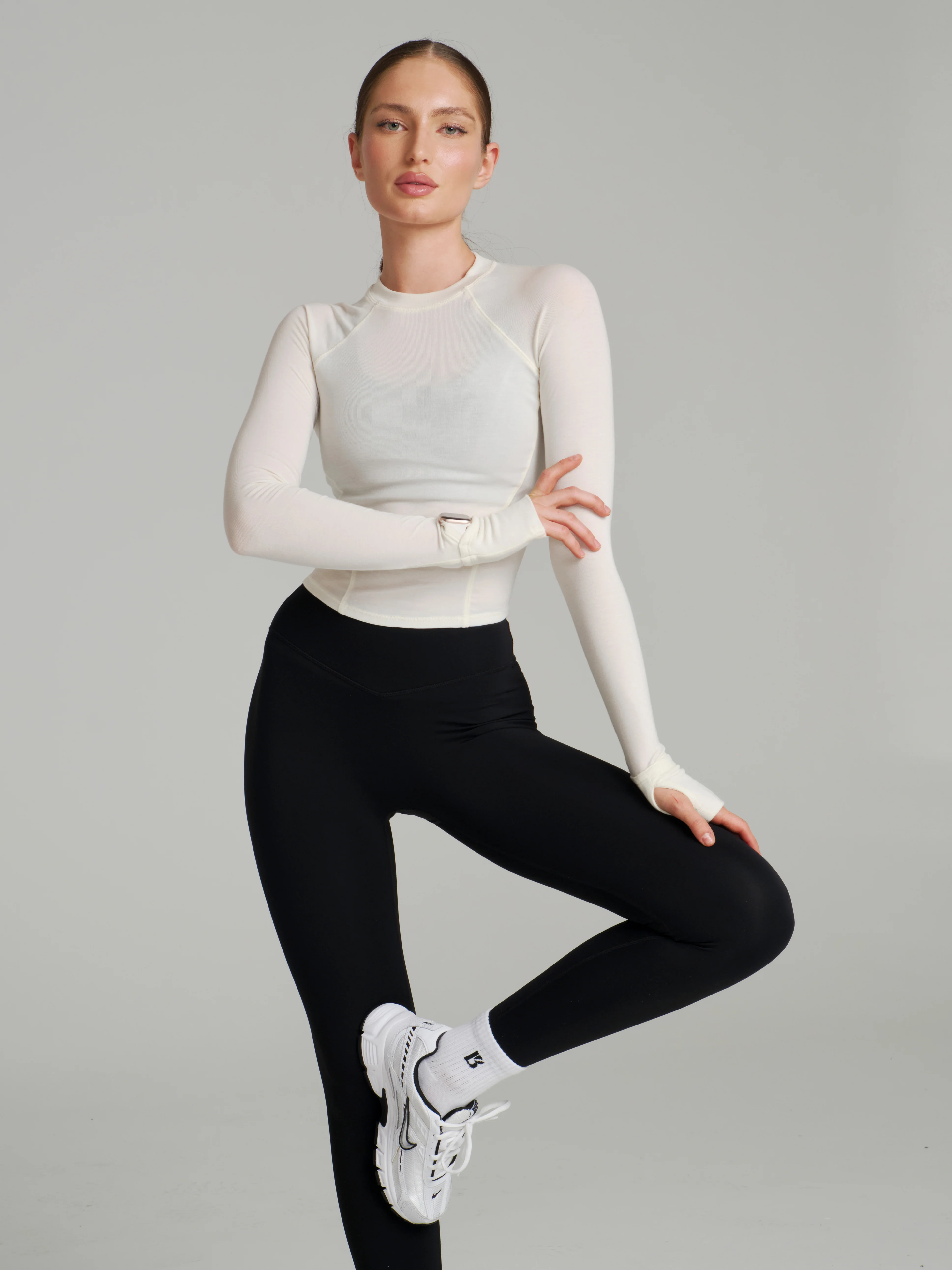 Base Layer Long Sleeve Waist Top - White - Image 3