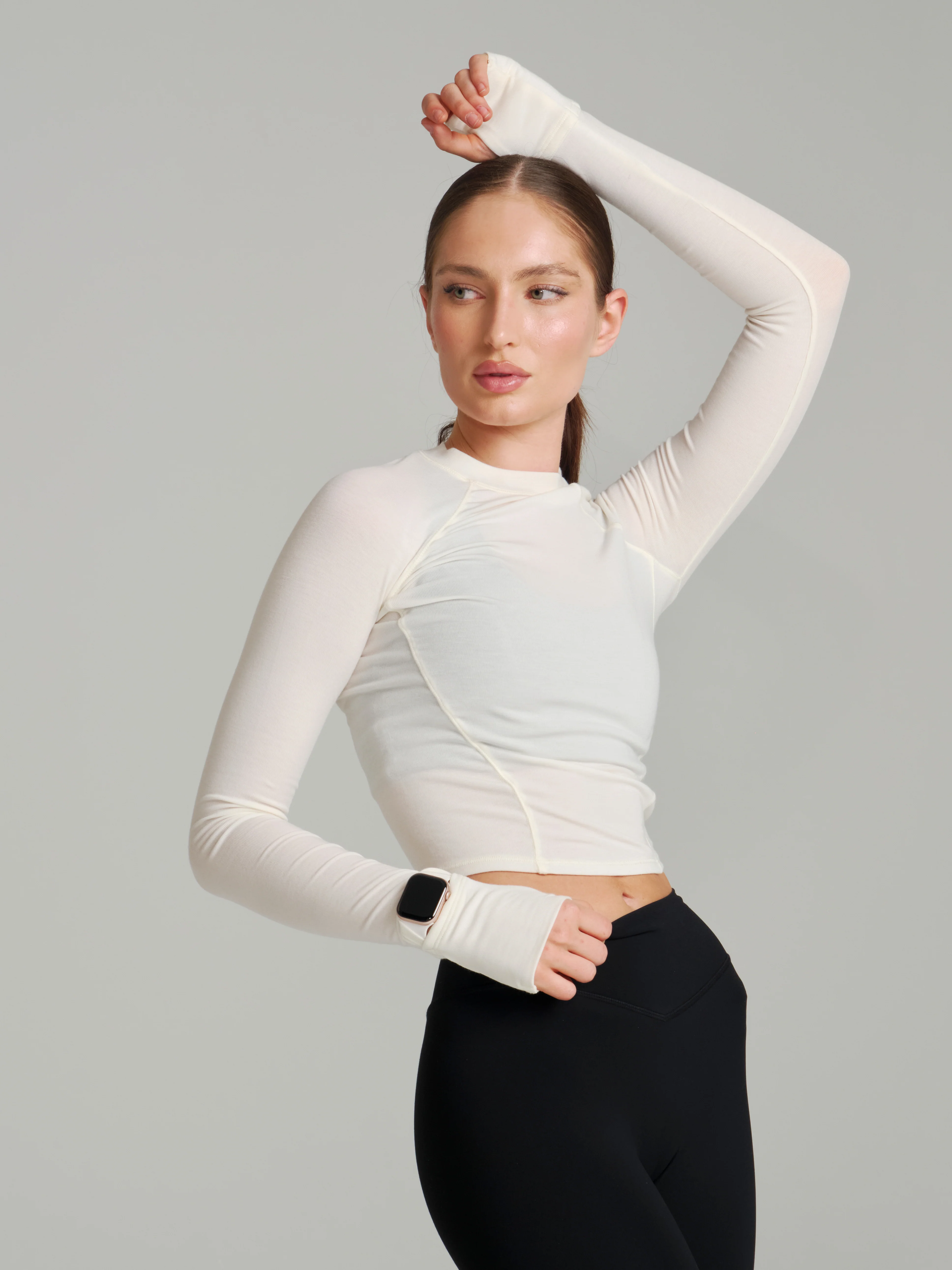 Base Layer Long Sleeve Waist Top - White - Image 4