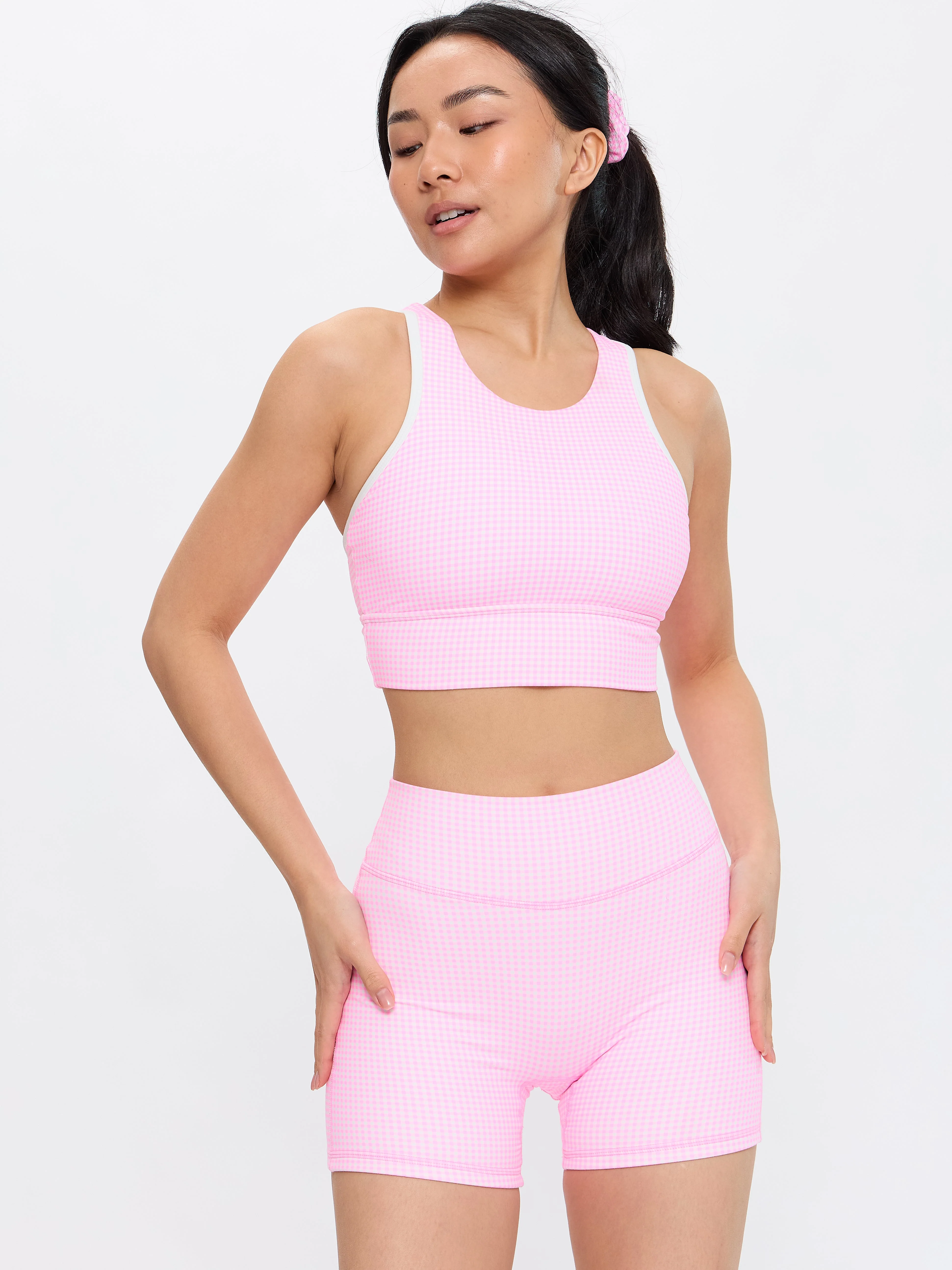 Geo Sports Bra - Pink Gingham - Image 4
