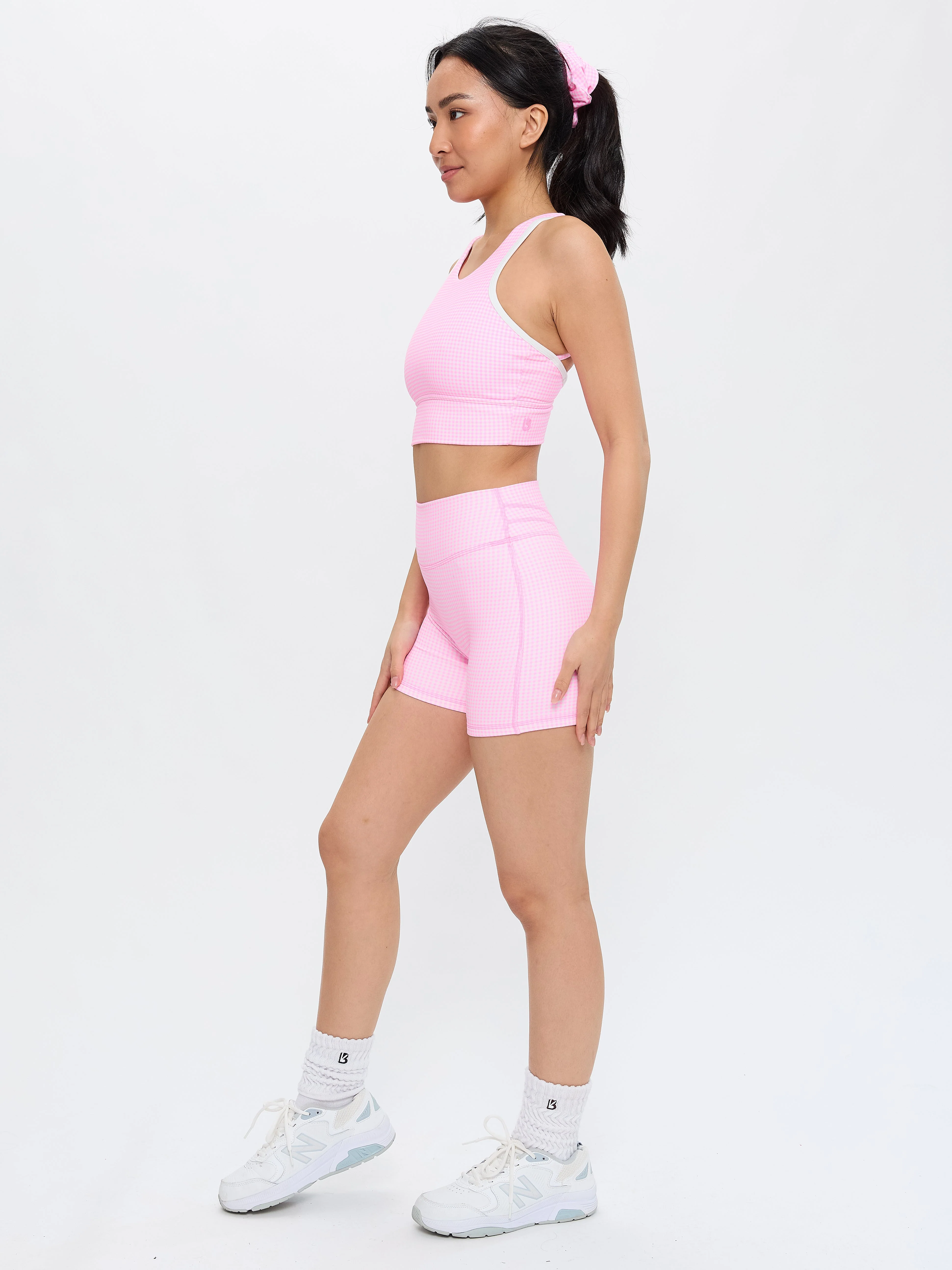 Geo Sports Bra - Pink Gingham - Image 5