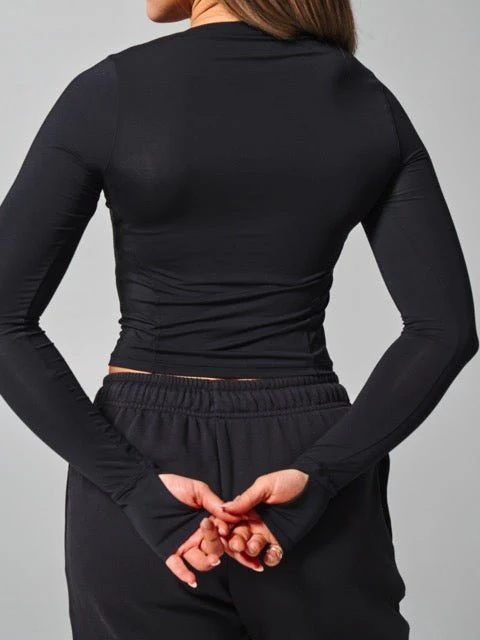Halo Long Sleeve Baby Tee - Onyx Black - Image 4