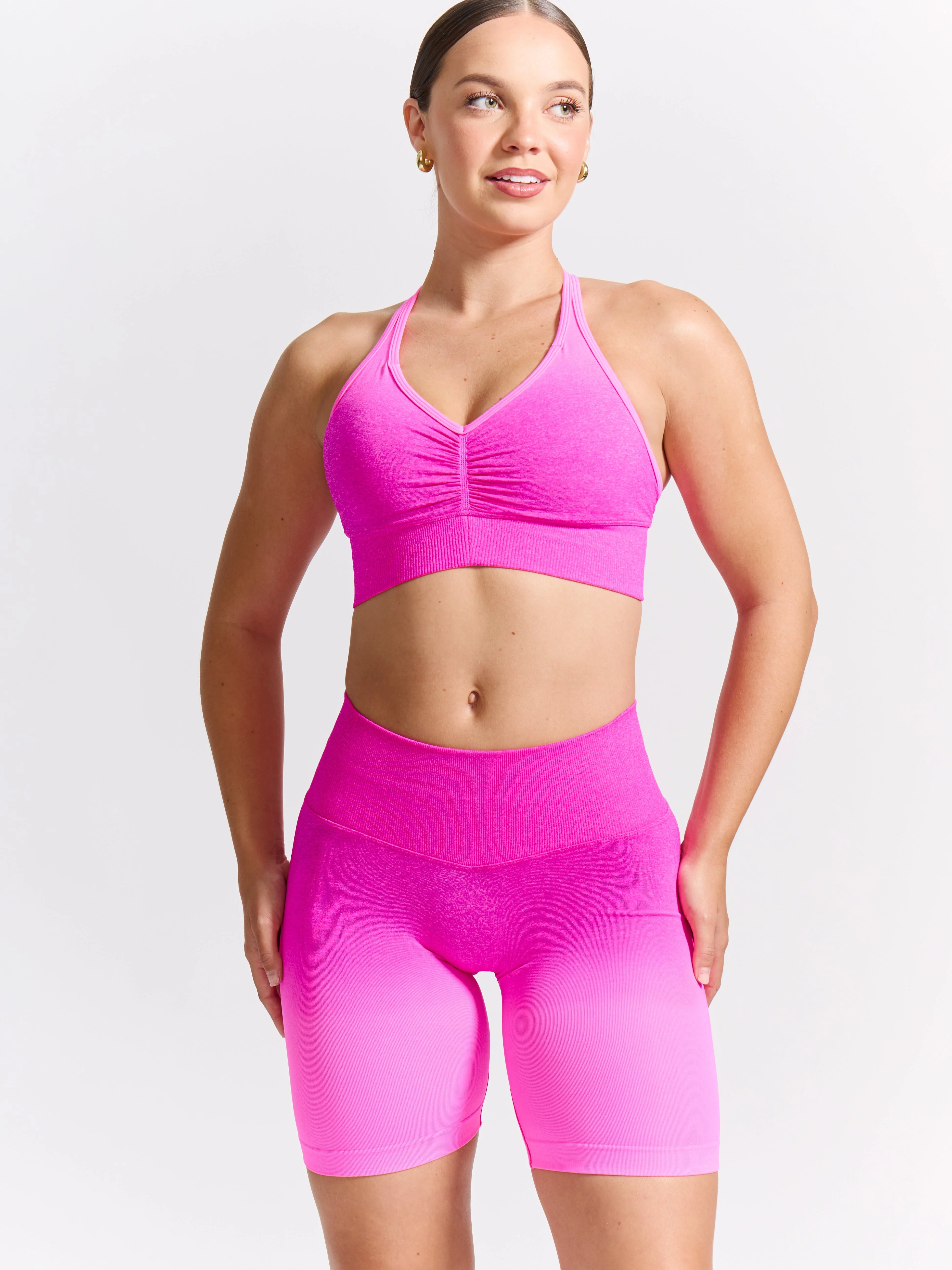 Halter Seamless Sports Bra - Hot Pink Ombre - Image 2