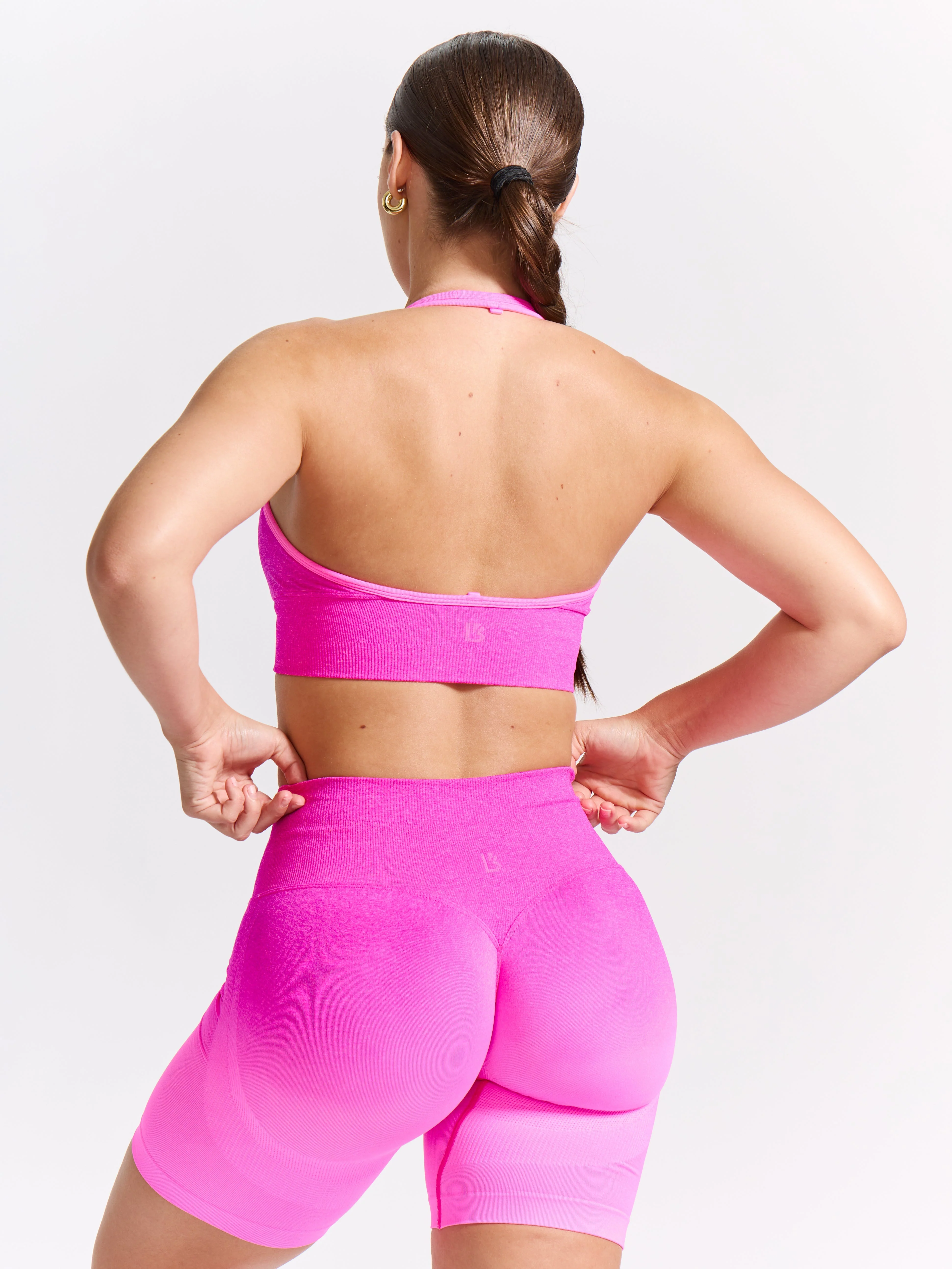 Halter Seamless Sports Bra - Hot Pink Ombre - Image 3