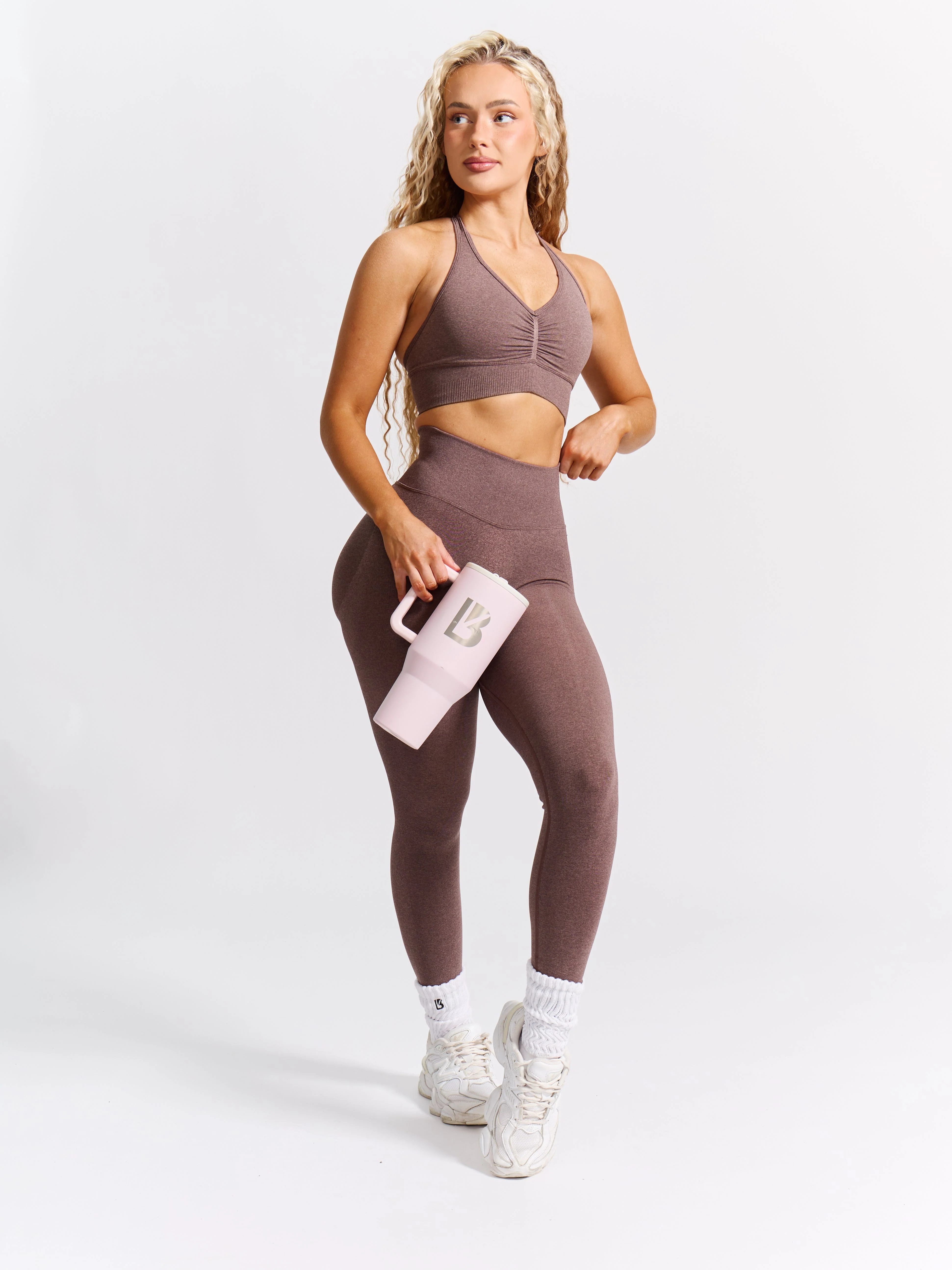 Halter Seamless Sports Bra - Mocha Berry - Image 2