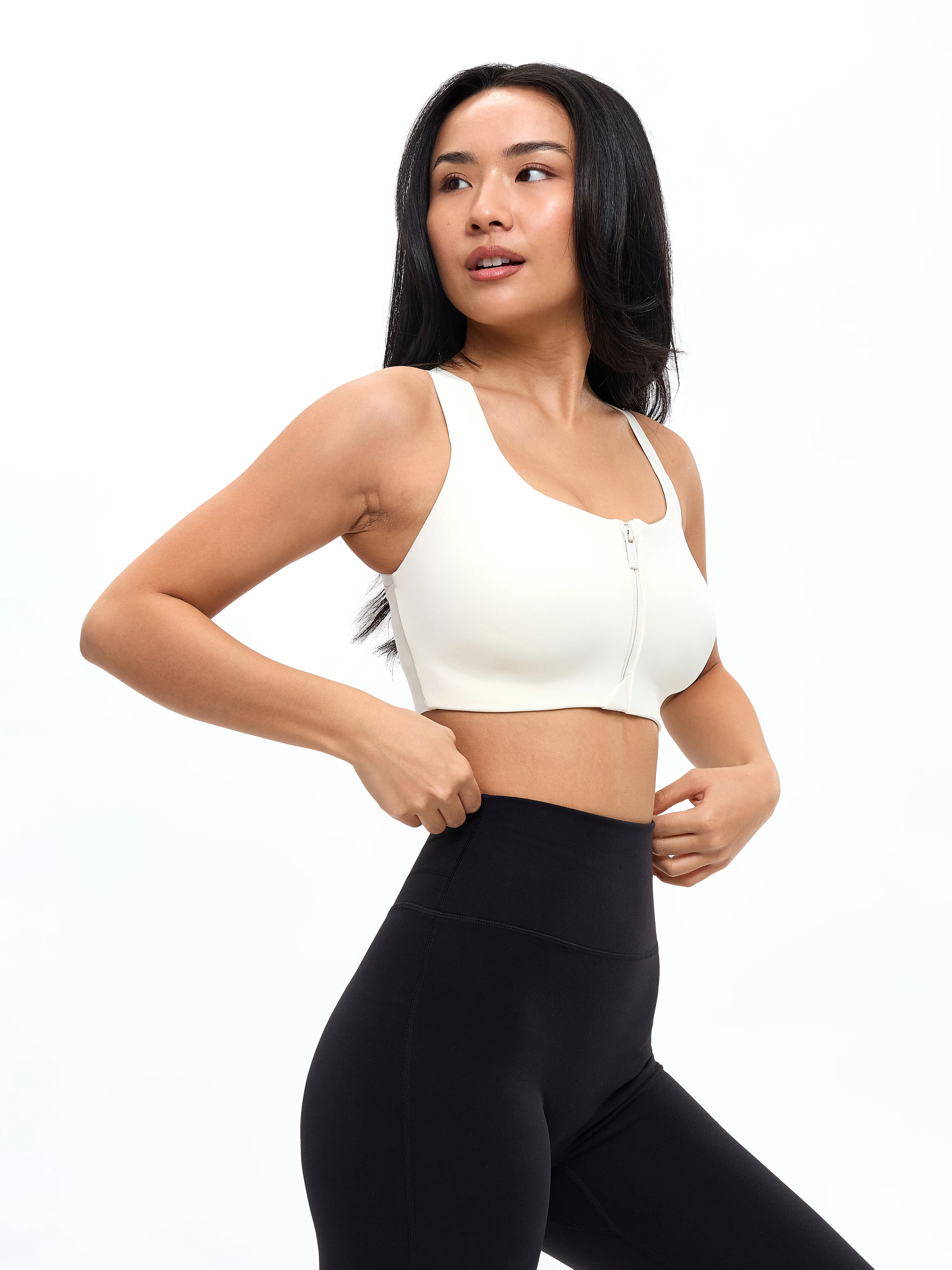 High Impact Zip Sports Bra - Ivory - Image 3