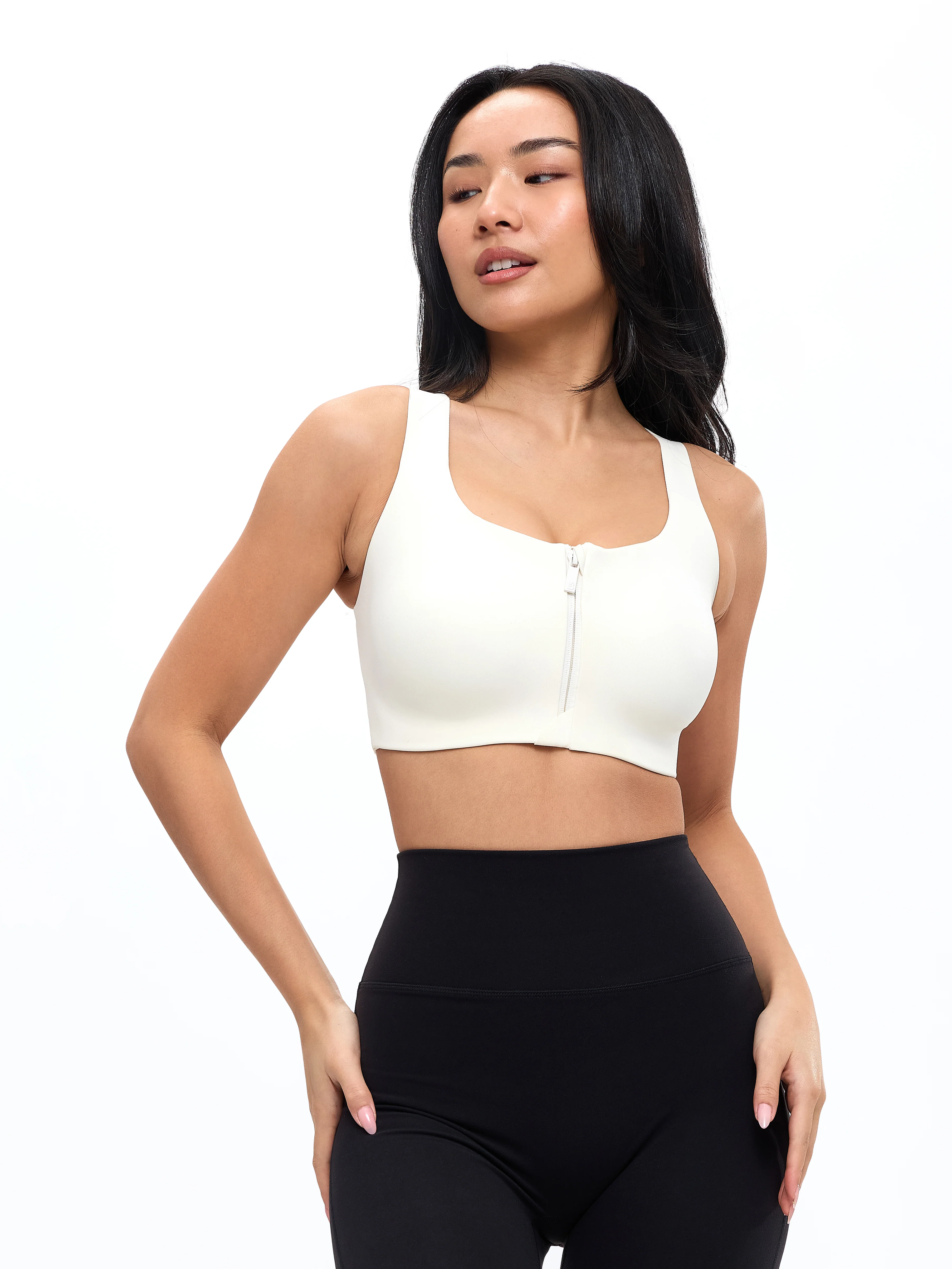 High Impact Zip Sports Bra - Ivory - Image 5