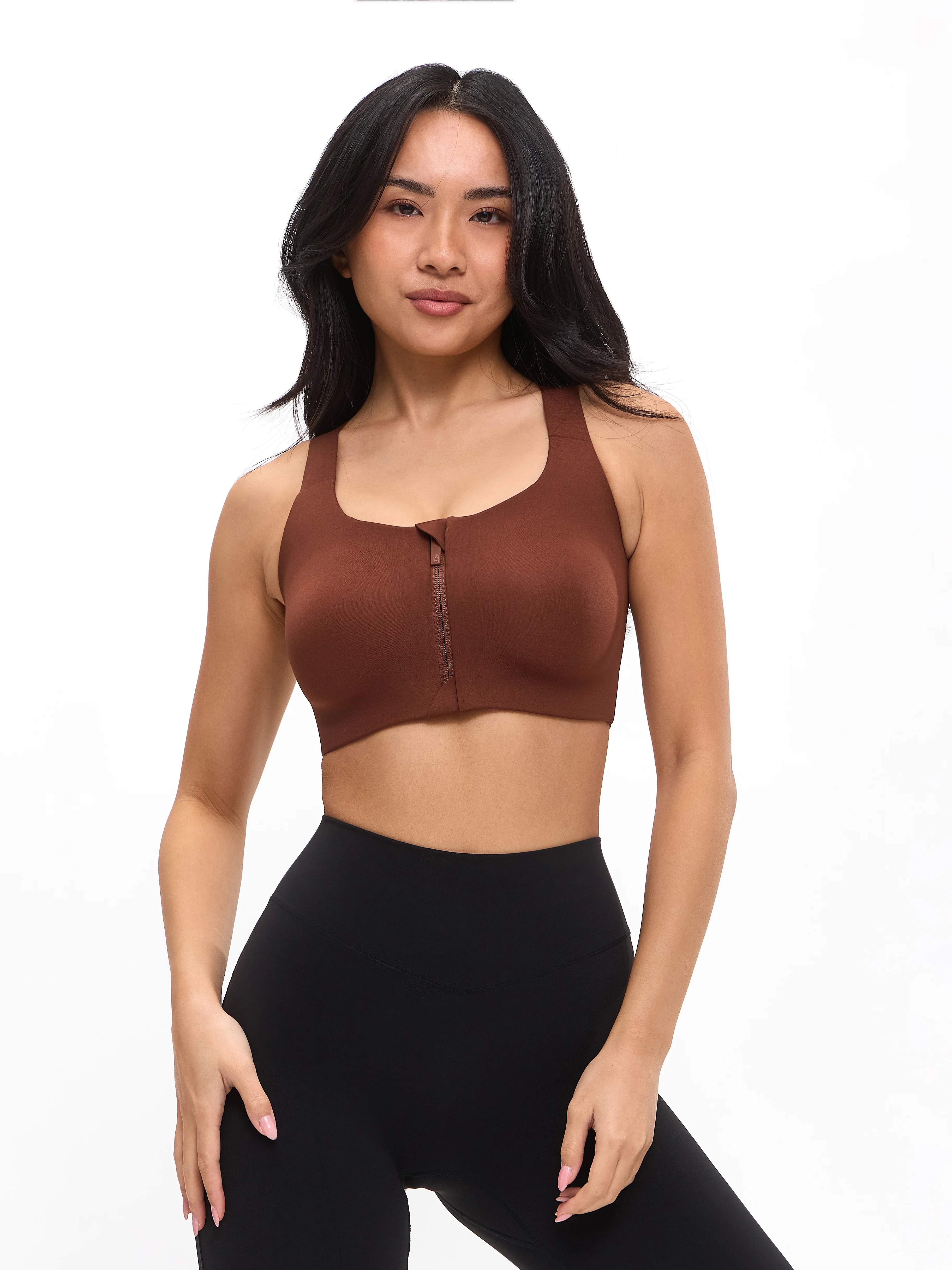 High Impact Zip Sports Bra - Mocha - Image 4