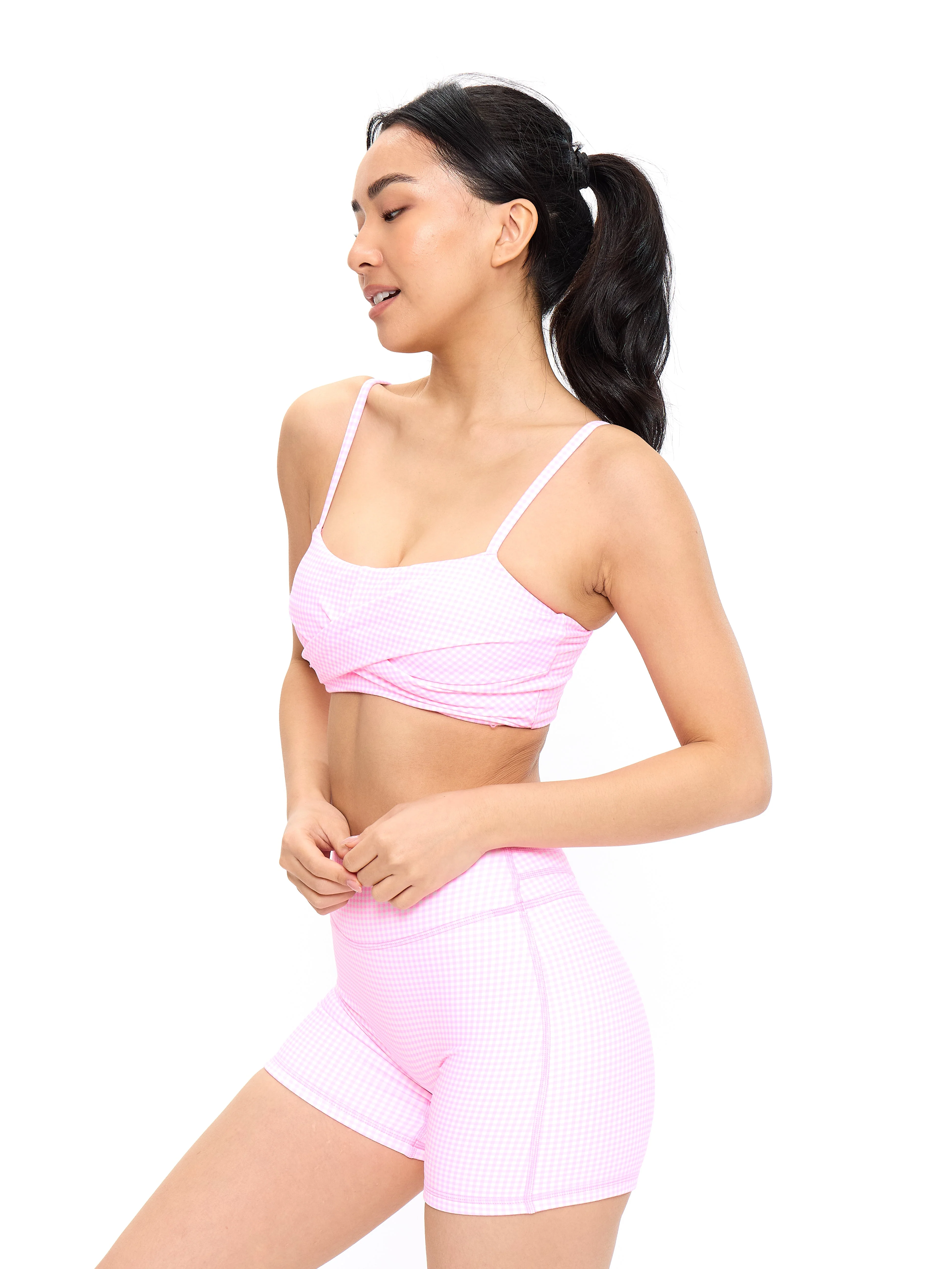 Ivy Wrap Sports Bra - Pink Gingham - Image 2