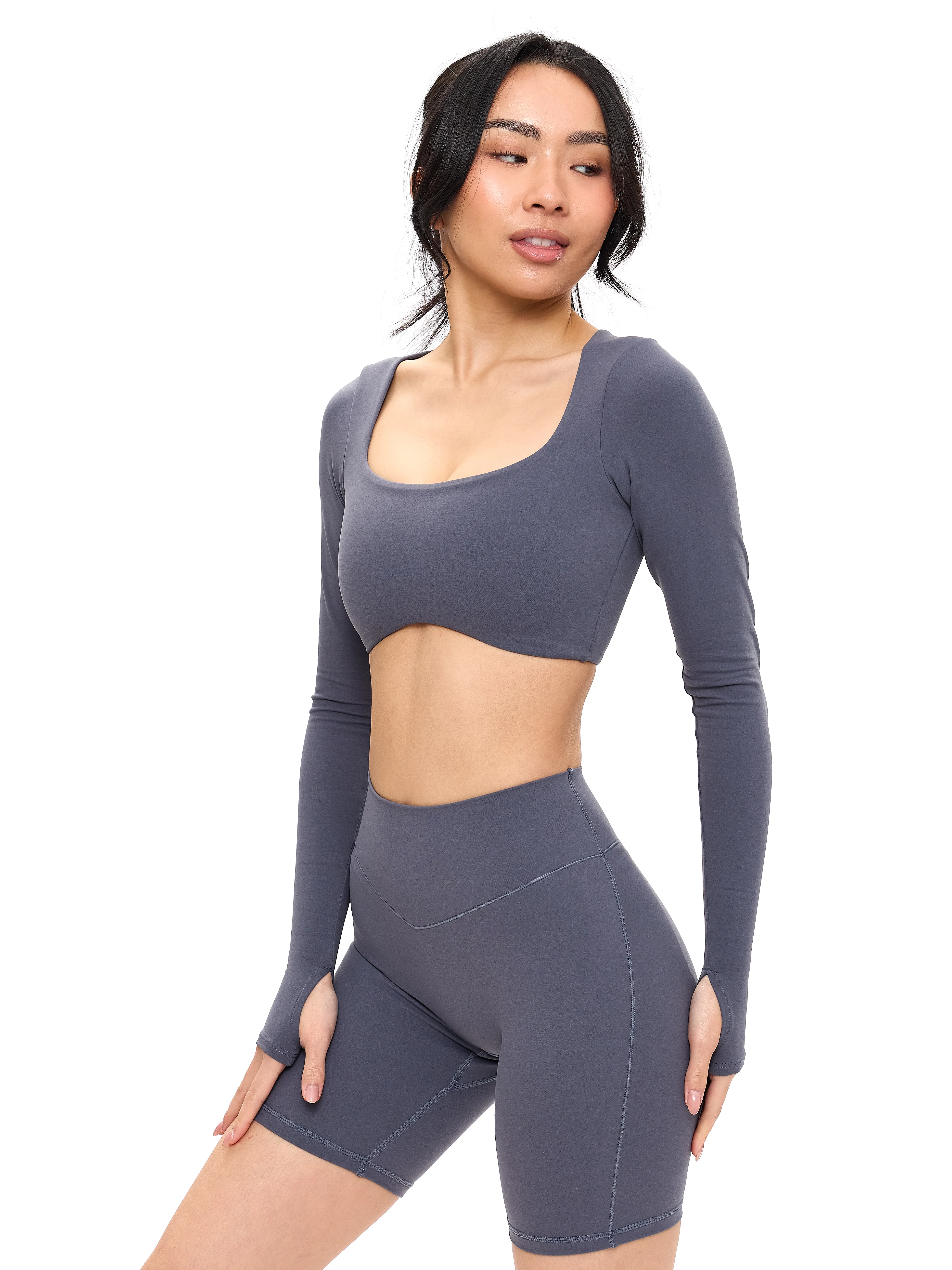 Long Sleeve Curve Crop - Blue Steel - Image 2