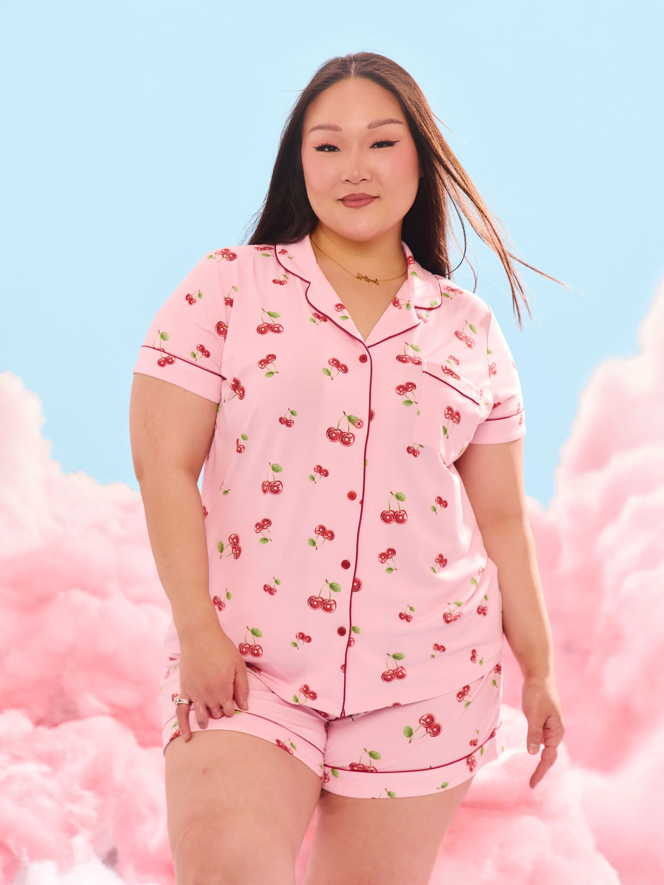 Pajama Shorts Set - Cherry Print - Image 3