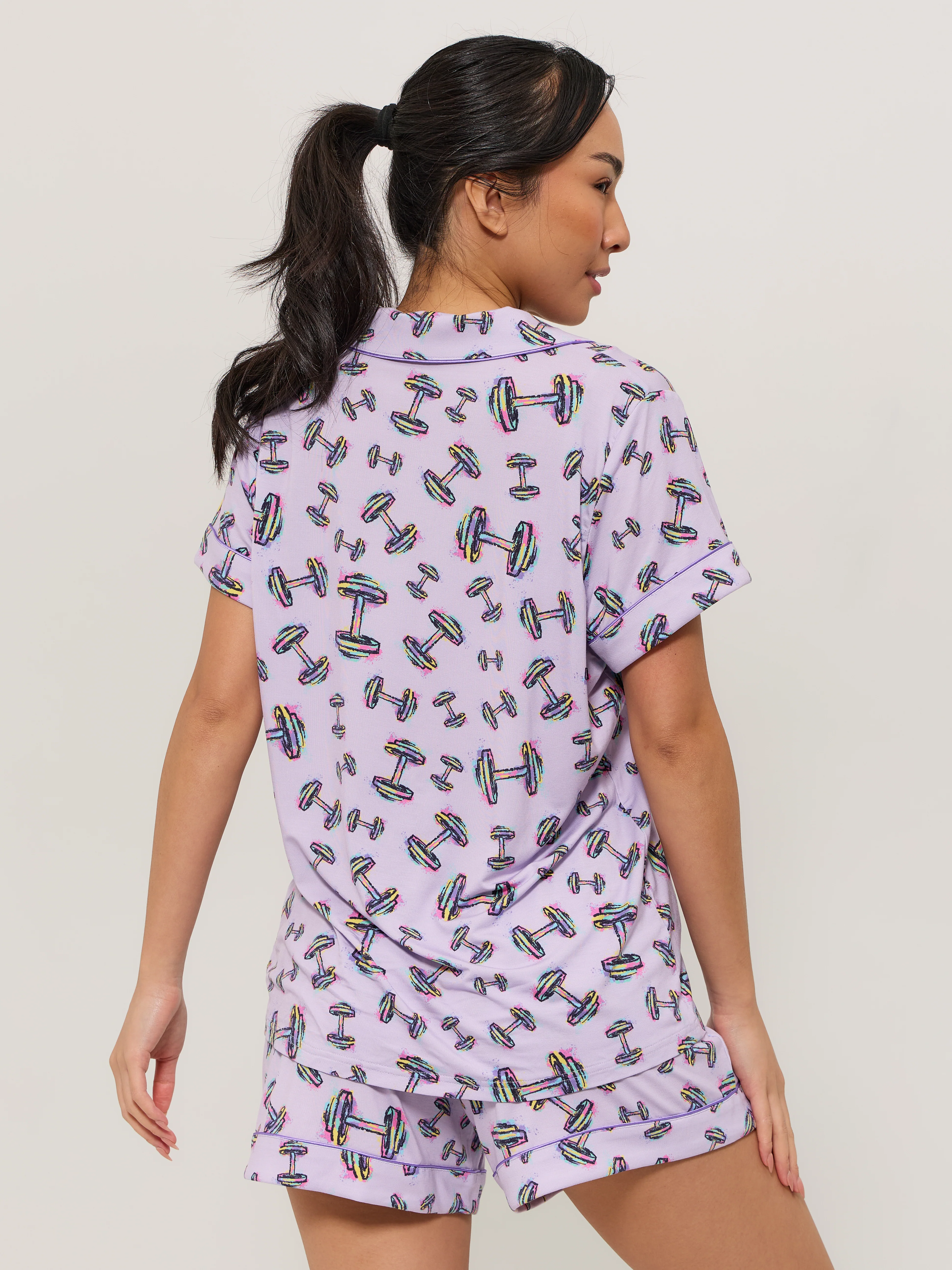 Pajama Shorts Set - Dumbbell Print - Image 3