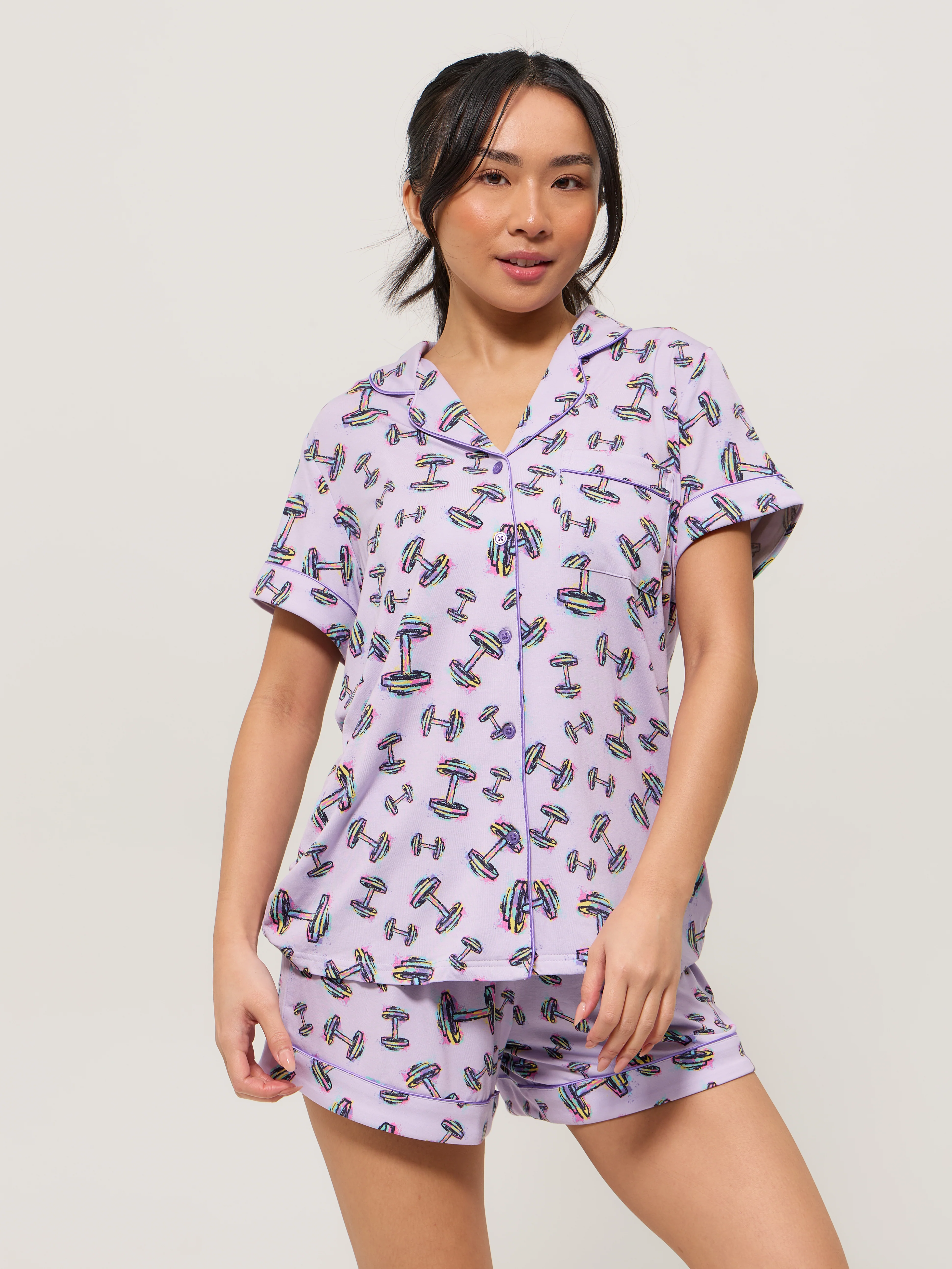 Pajama Shorts Set - Dumbbell Print - Image 4