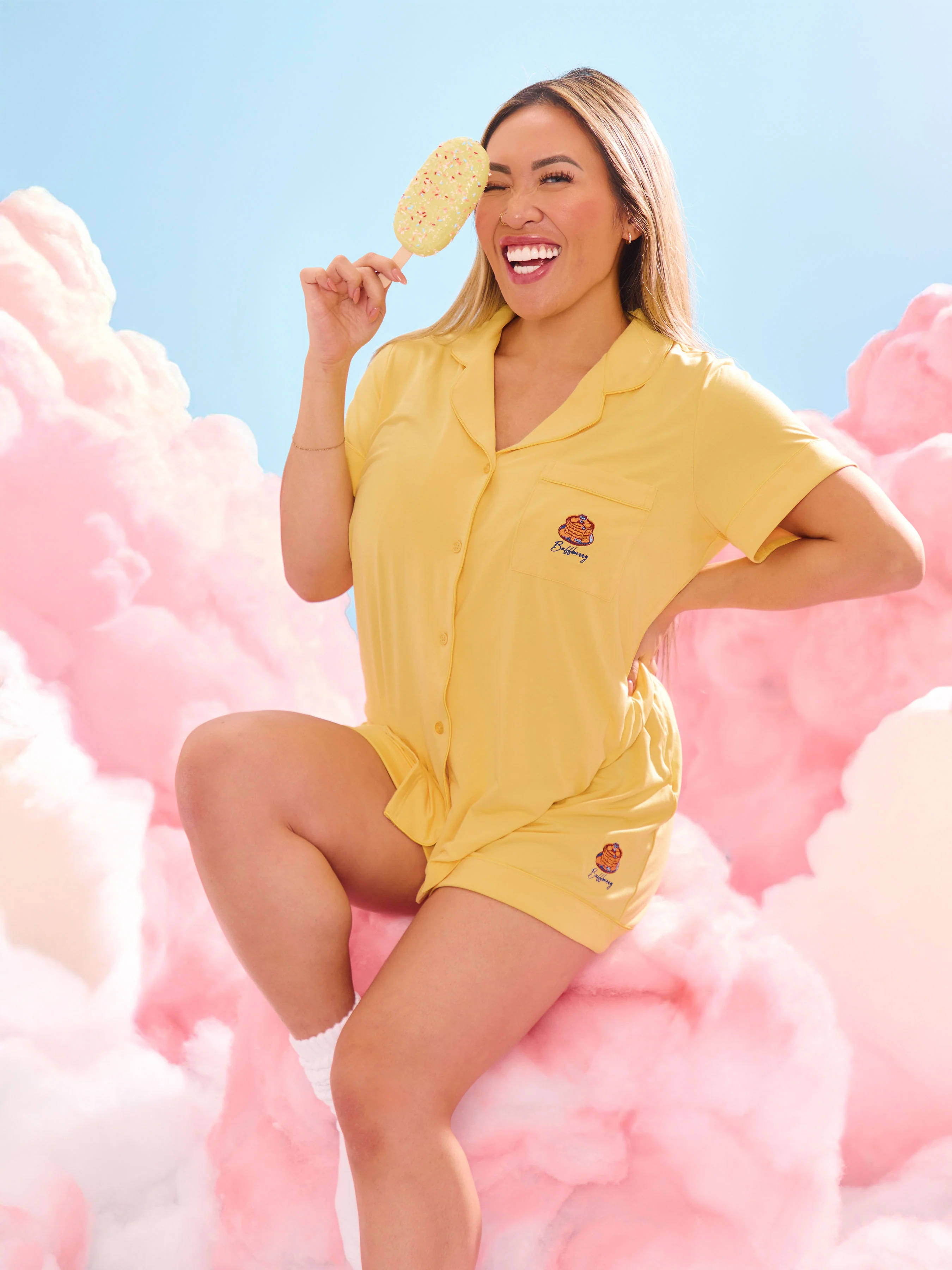 Pajama Shorts Set - Yellow - Image 4