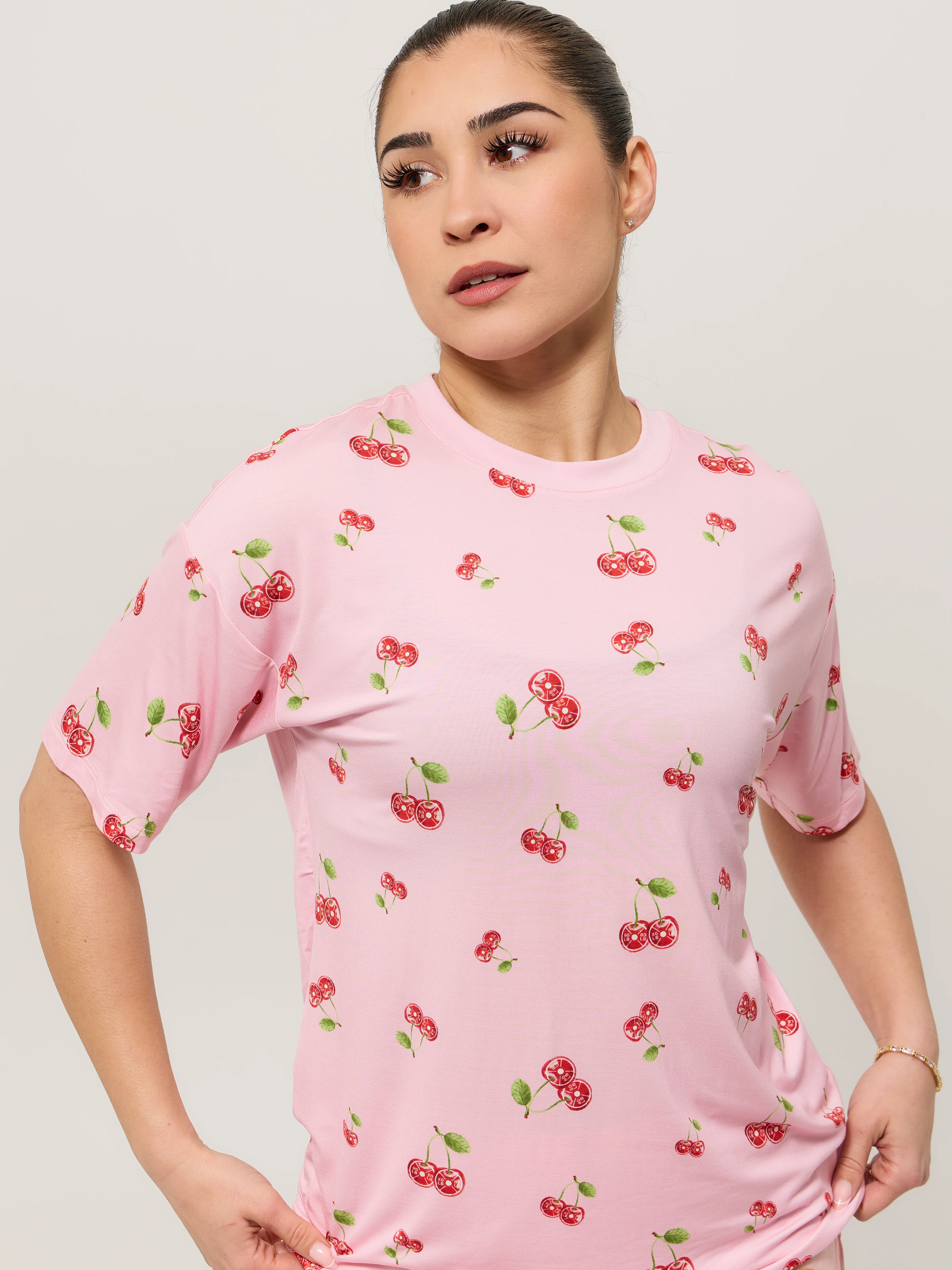 Pajama Tee Shirt - Cherry Print - Image 4