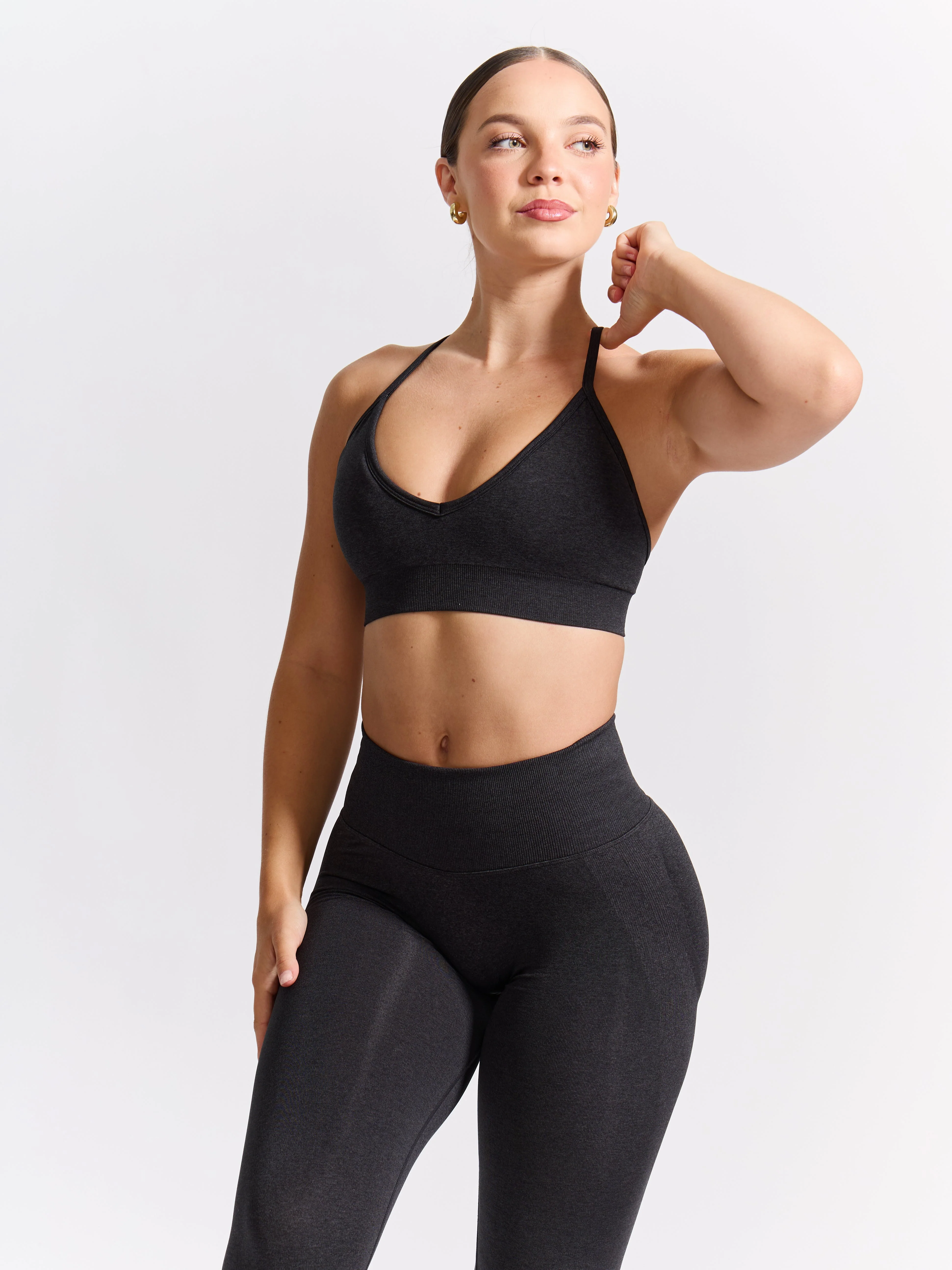 Plunge Seamless Sports Bra - Charcoal - Image 2