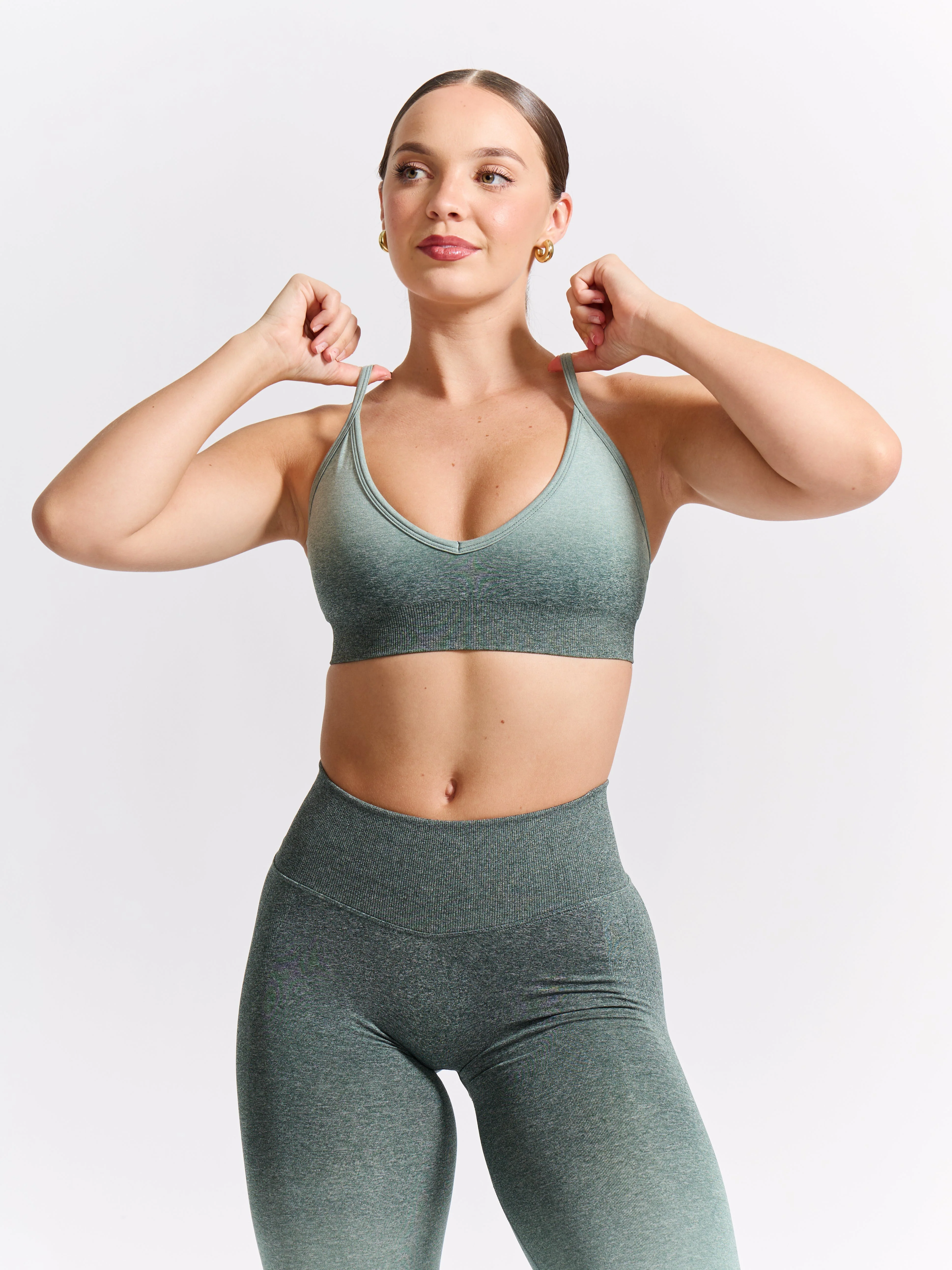 Plunge Seamless Sports Bra - Sage Ombre - Image 2