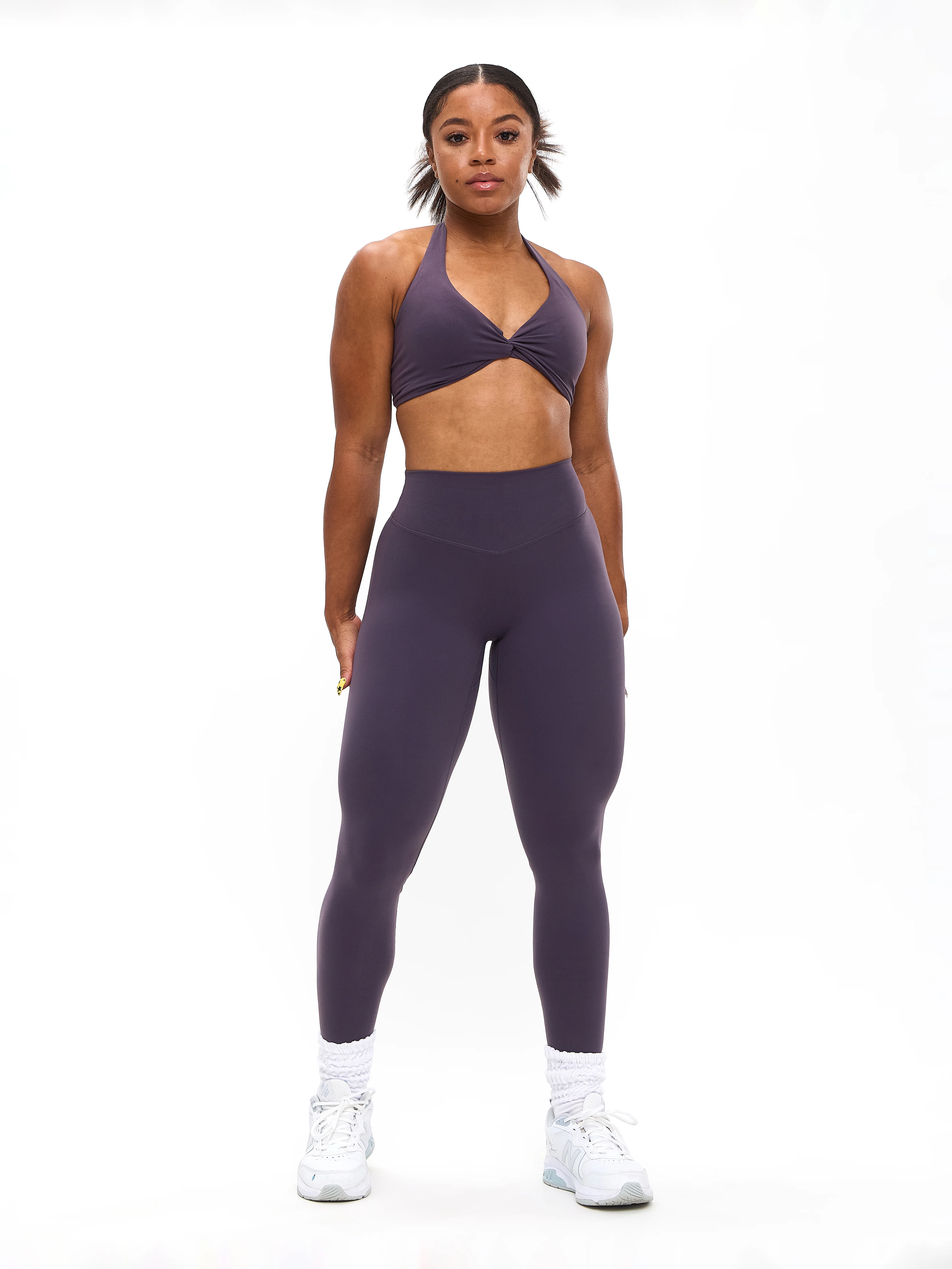 Poshknit Twist Halter Sports Bra - Purple Shadow - Image 5