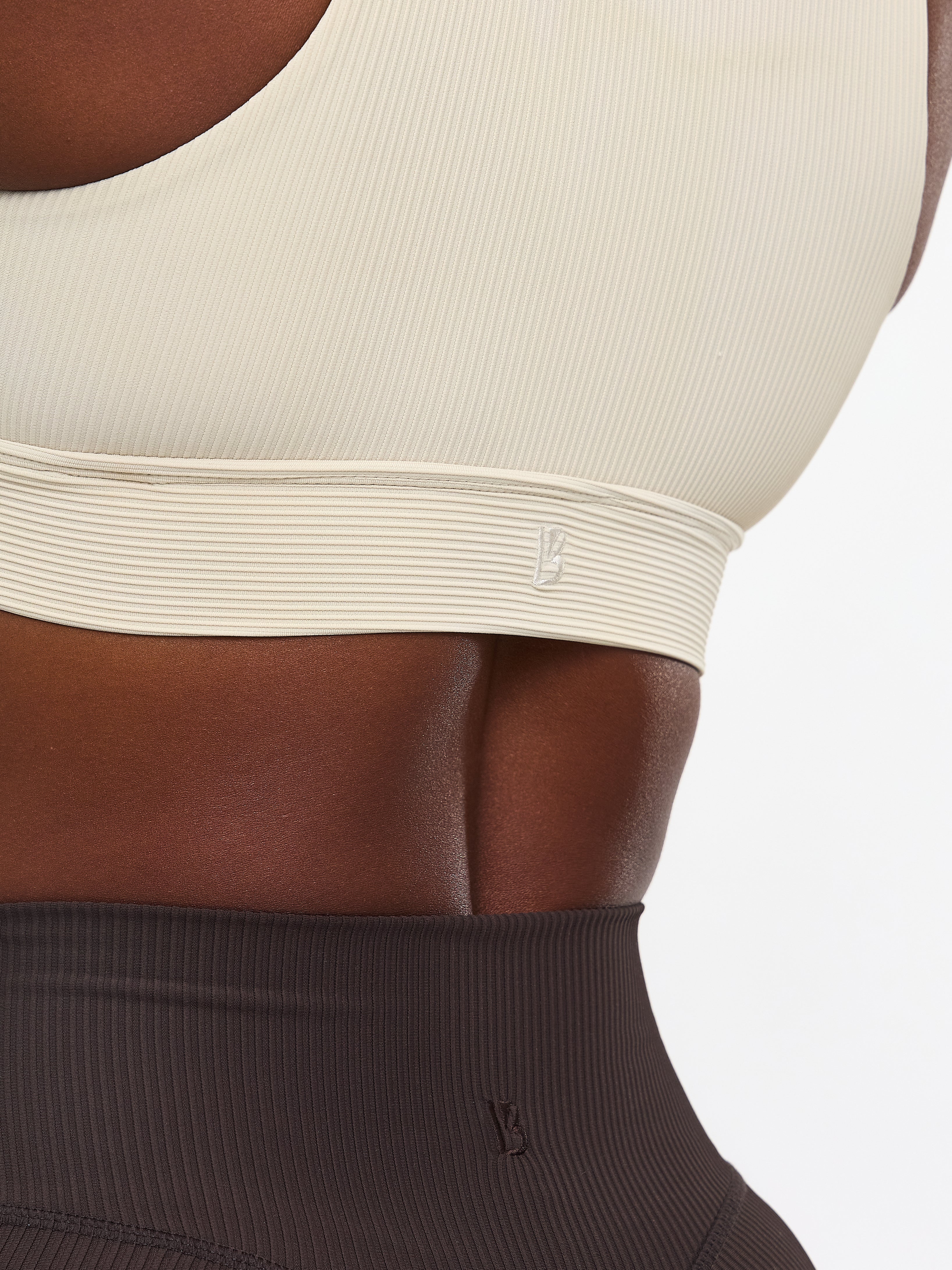 Ribbed Deep V Sports Bra - Bone - Image 5