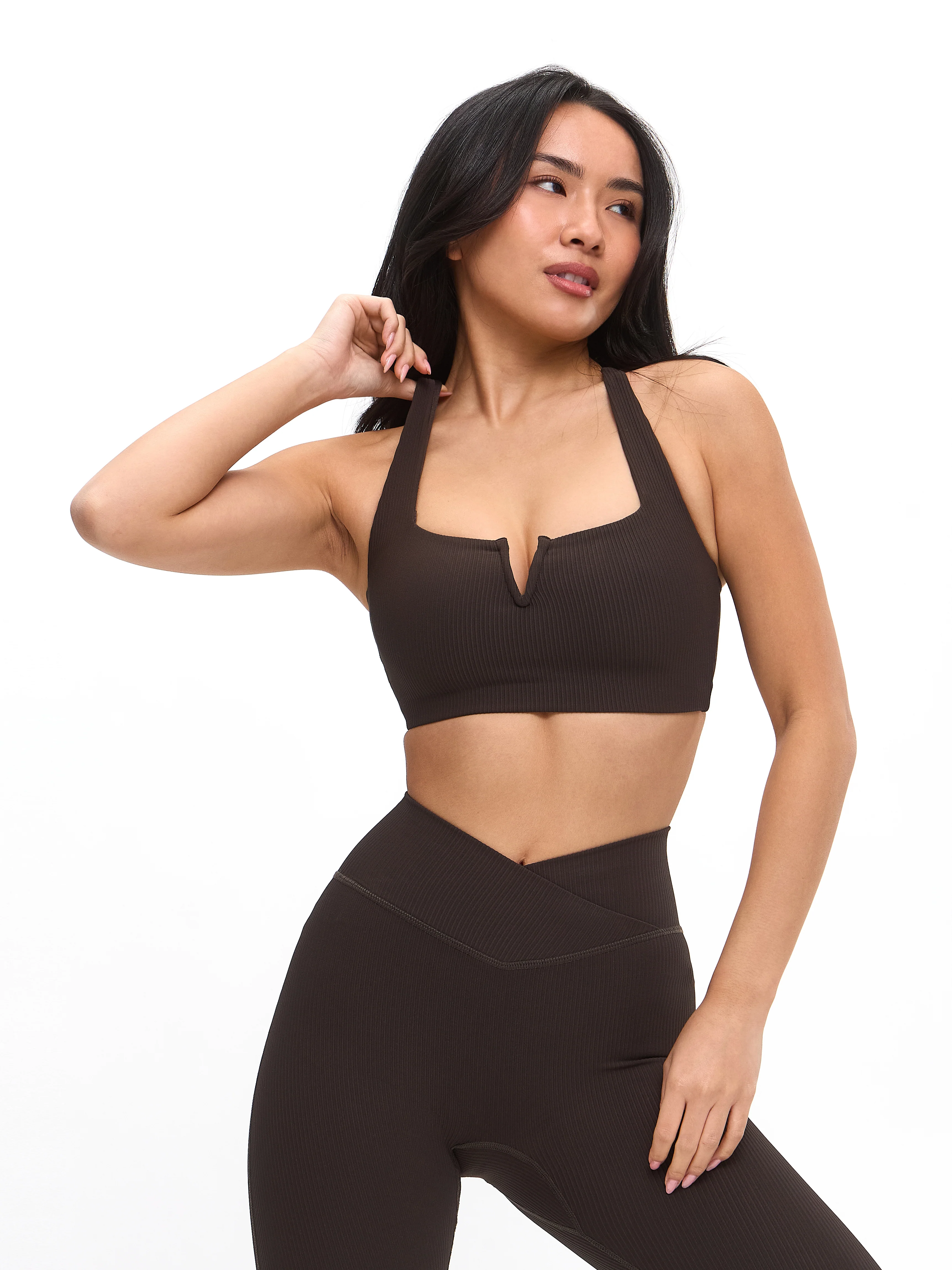 Ribbed Notch Sports Bra - Cold Brew - Image 4