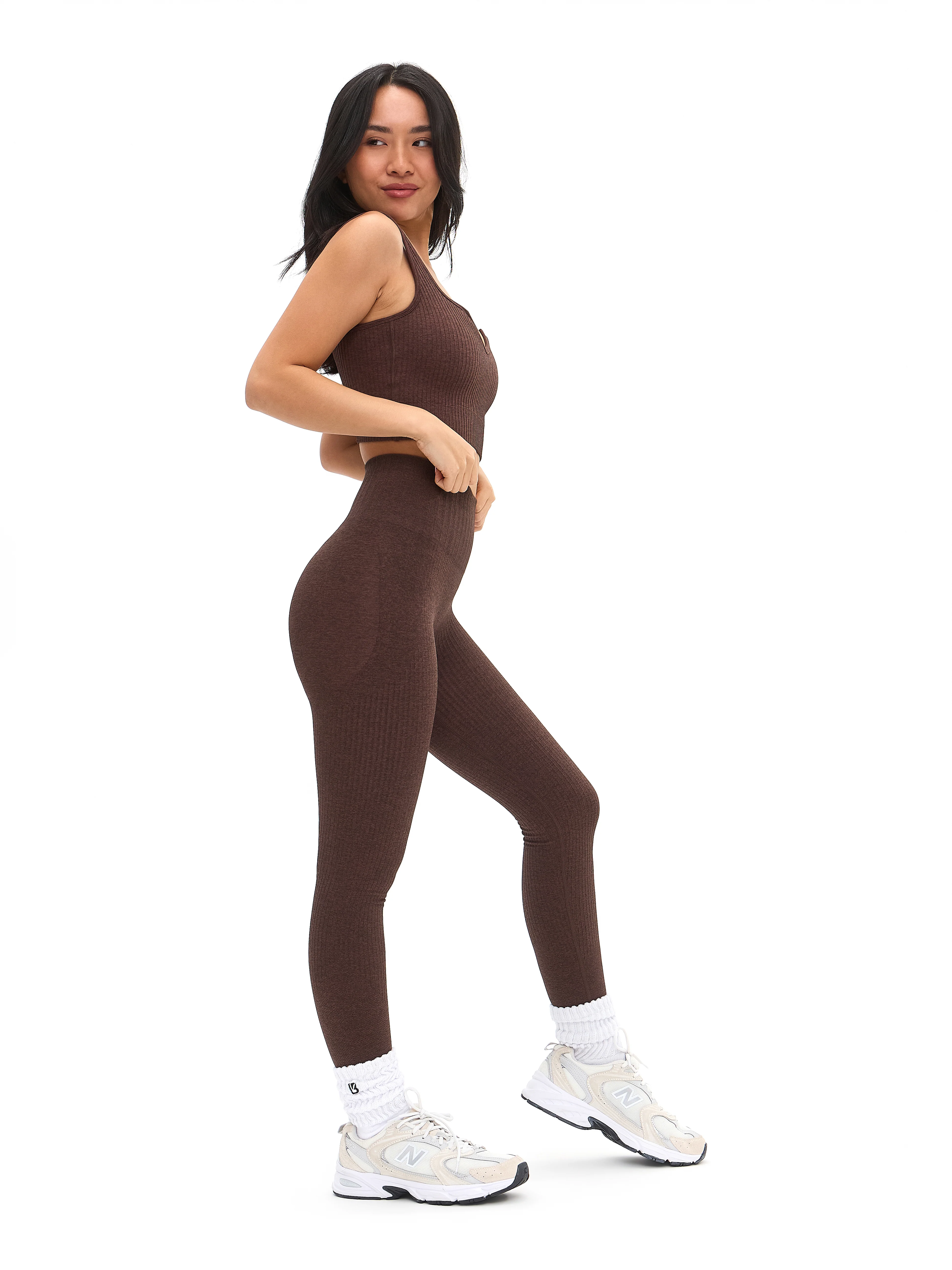 Ribbed Seamless Crop - Coffee - Image 3
