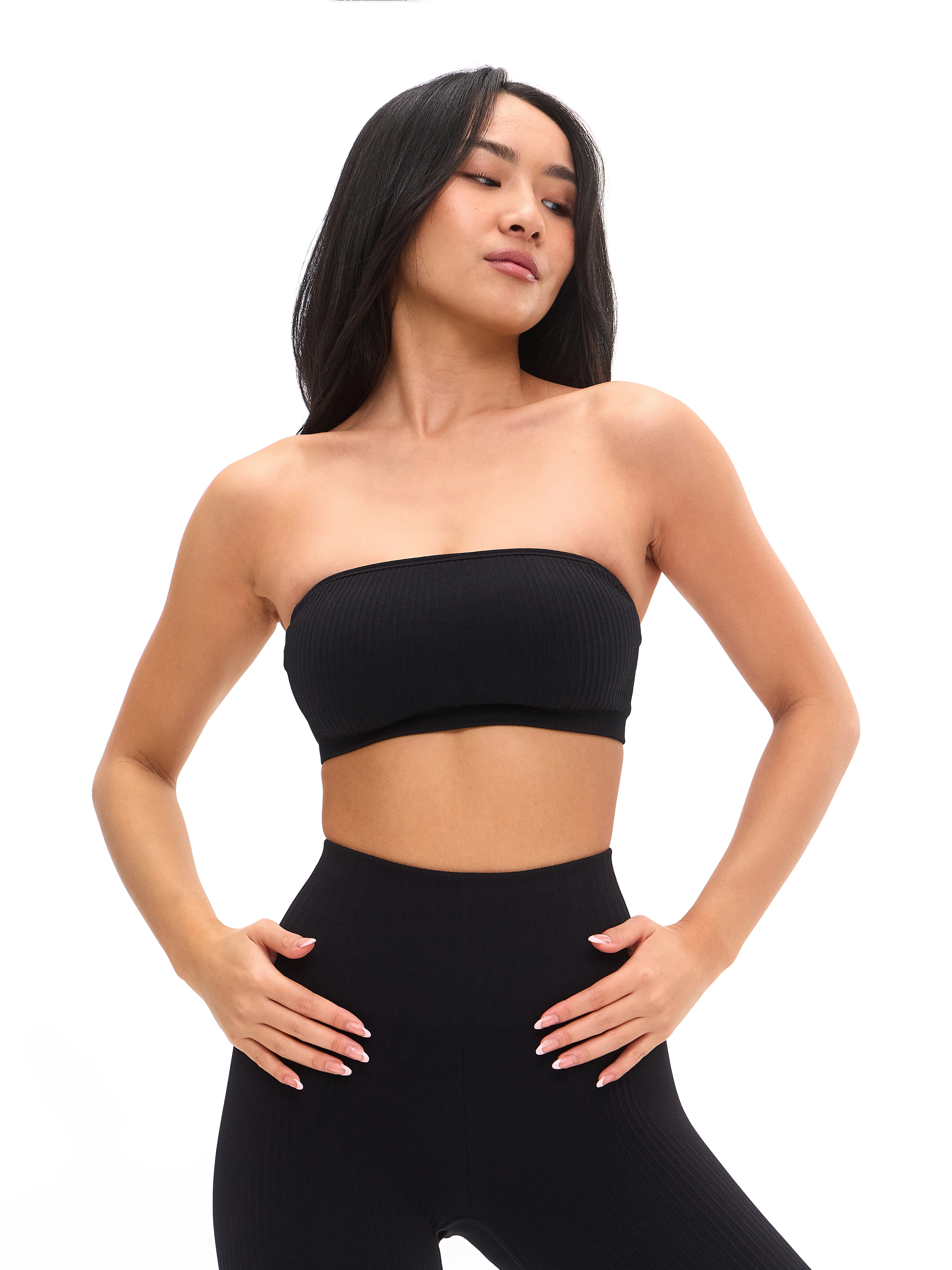 Seamless Ribbed Bandeau - Black - Image 5