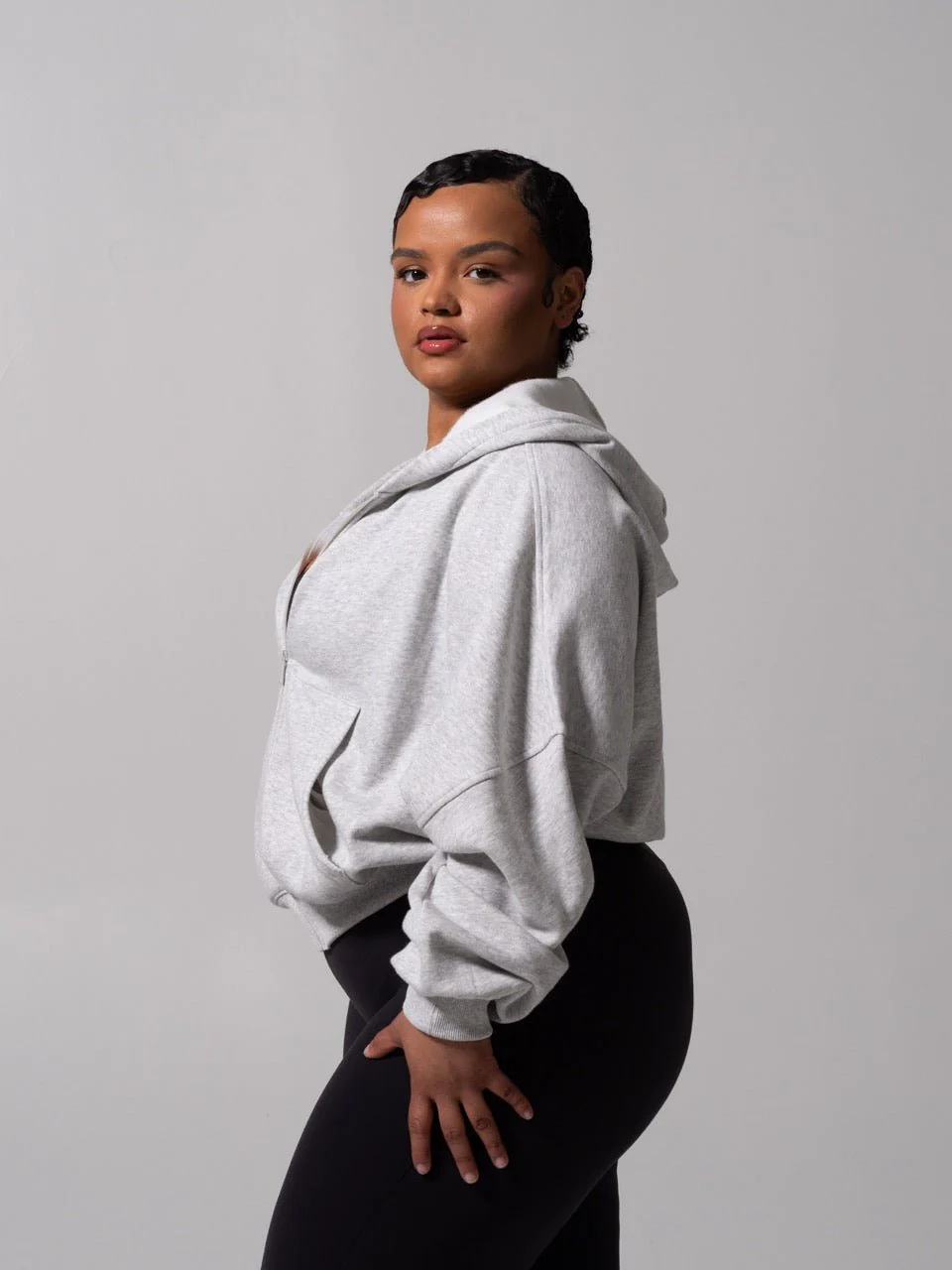 Threads Waist Zip Hoodie - Heather Grey - Image 3